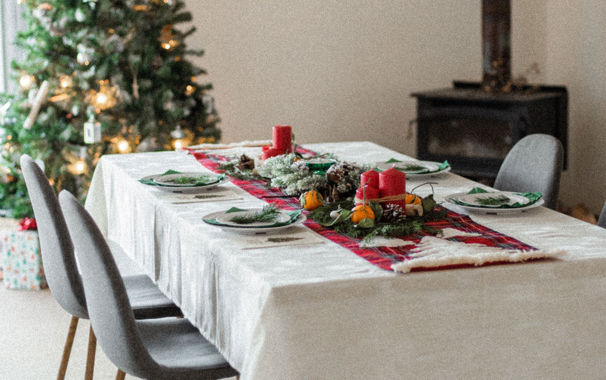 Noël Tartan Vert/Rouge Serviette & Chemin de Table Set Noël Table