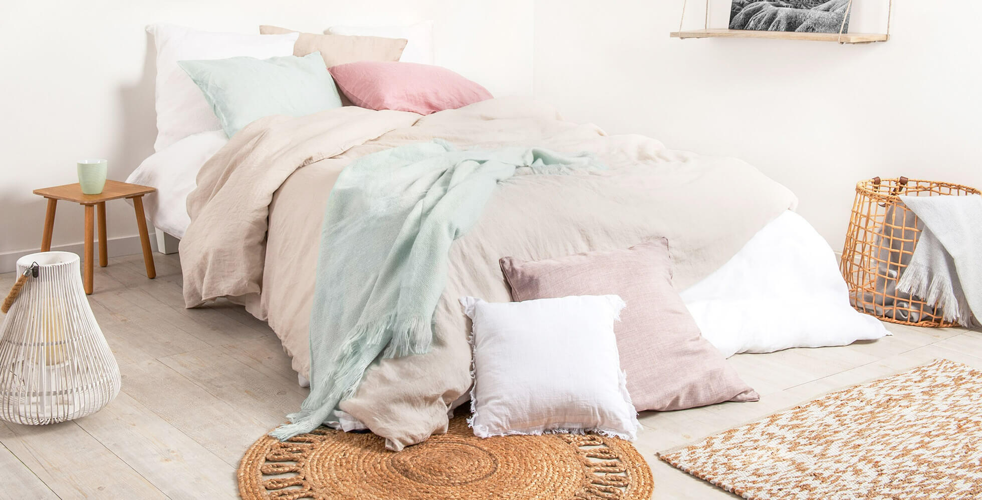décoration de chambre avec linge de lit en lin