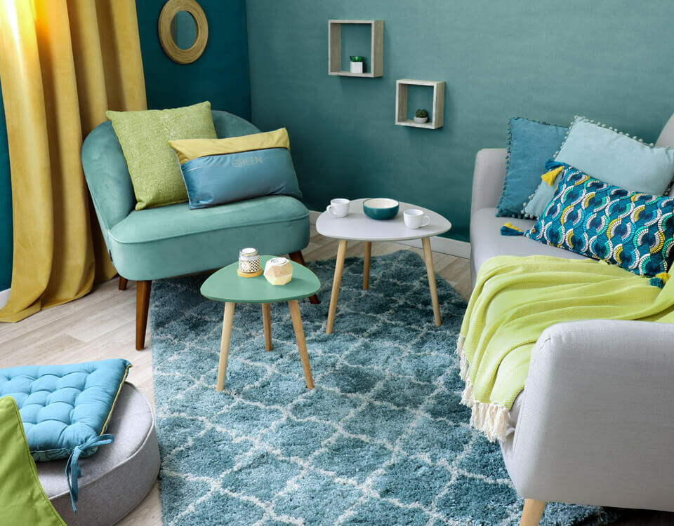 salon bleu vert et jaune