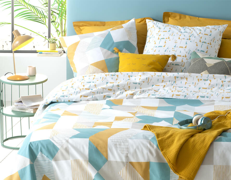 chambre ado garçon en jaune et bleu