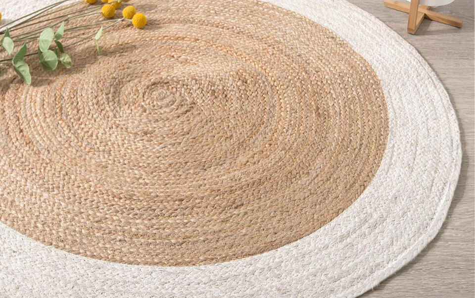 tapis rond en jute avec contours blancs