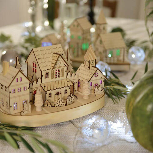 village de noel lumineux en bois