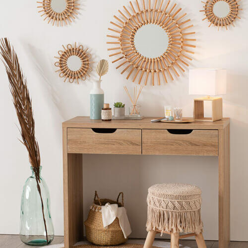 miroir soleil rotin