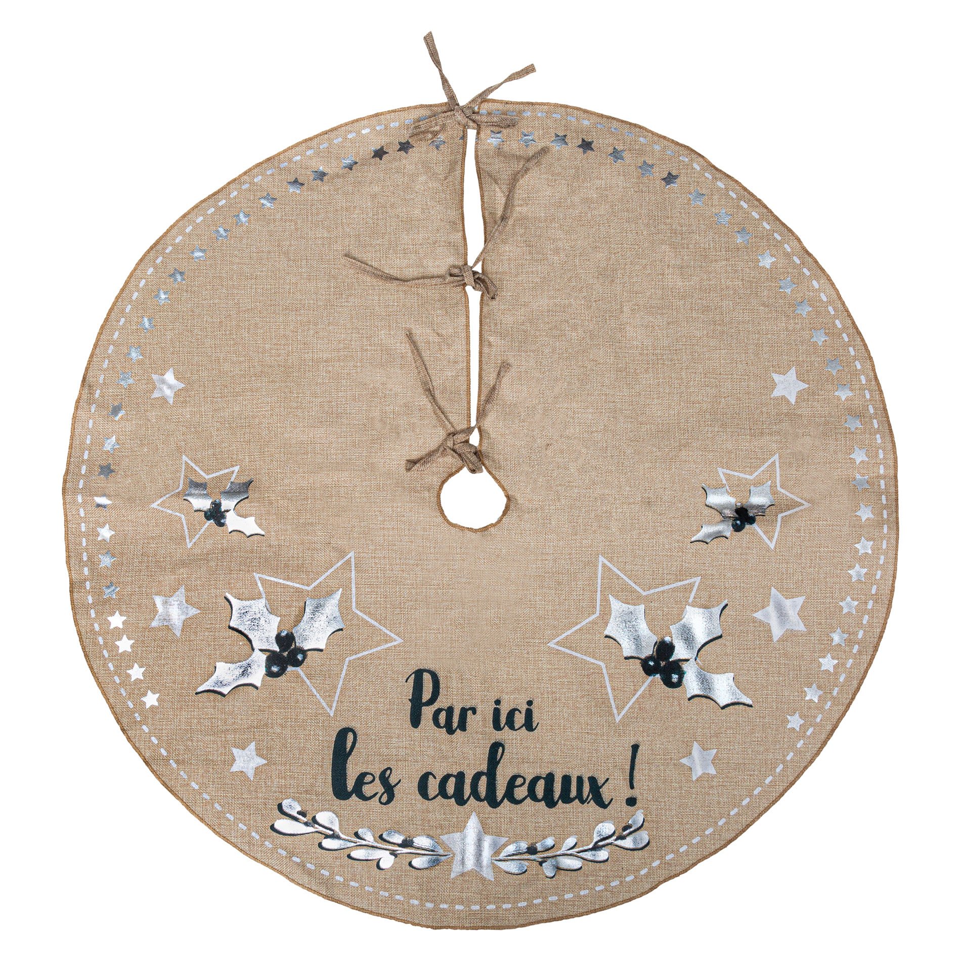 Tapis de sapin rond en jute Par ici les cadeaux 1