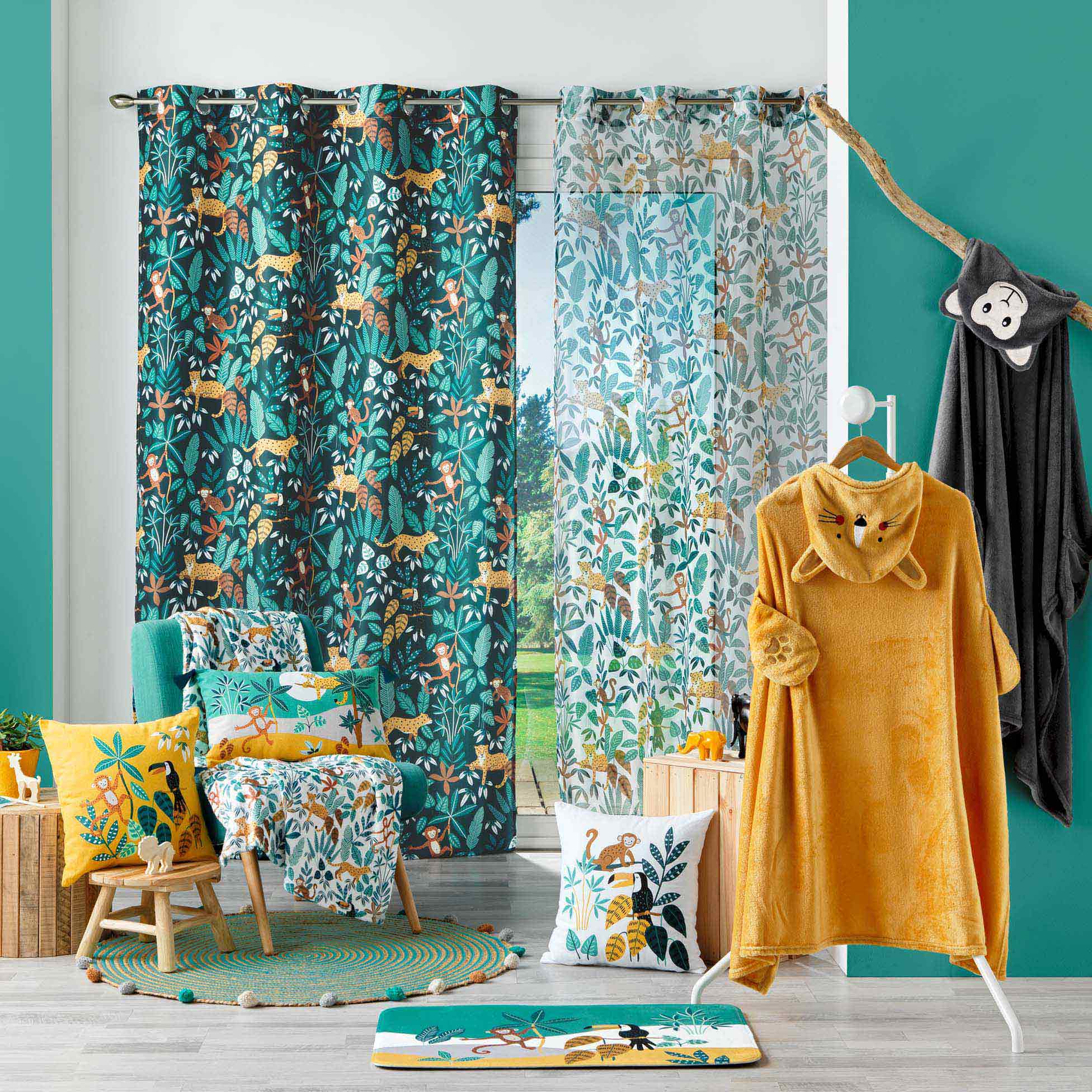 Rideau tamisant enfant (140 x 260 cm) Jungle story Bleu 2