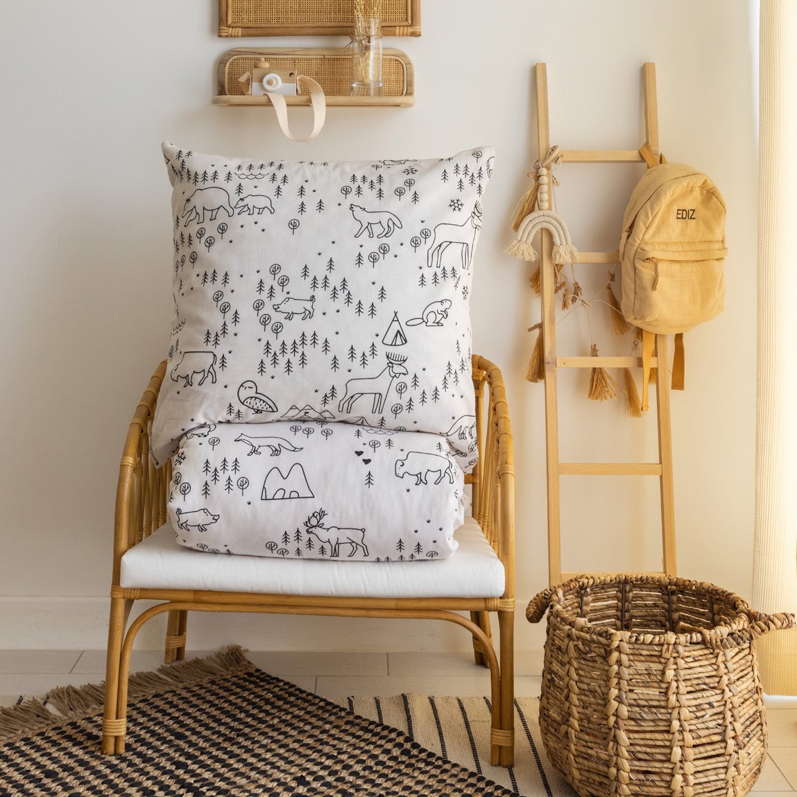 Housse de couette et une taie enfant coton (140 cm) Wild Ecru 4