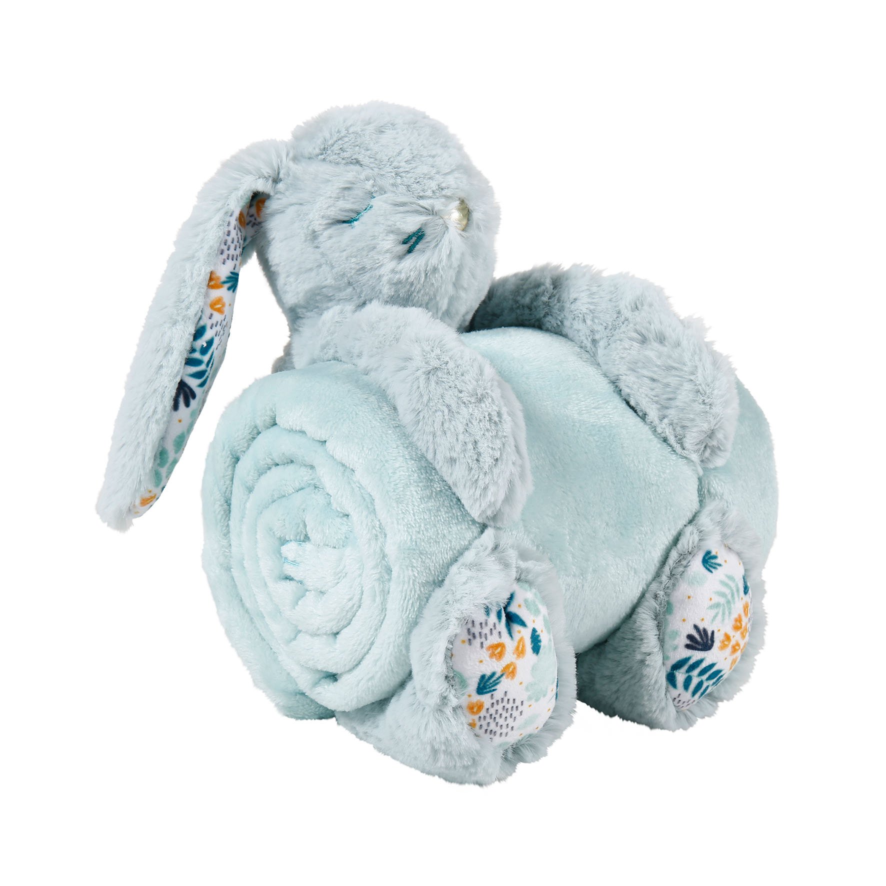 Plaid doux enfant (90 cm) et peluche Lapino Bleu 1