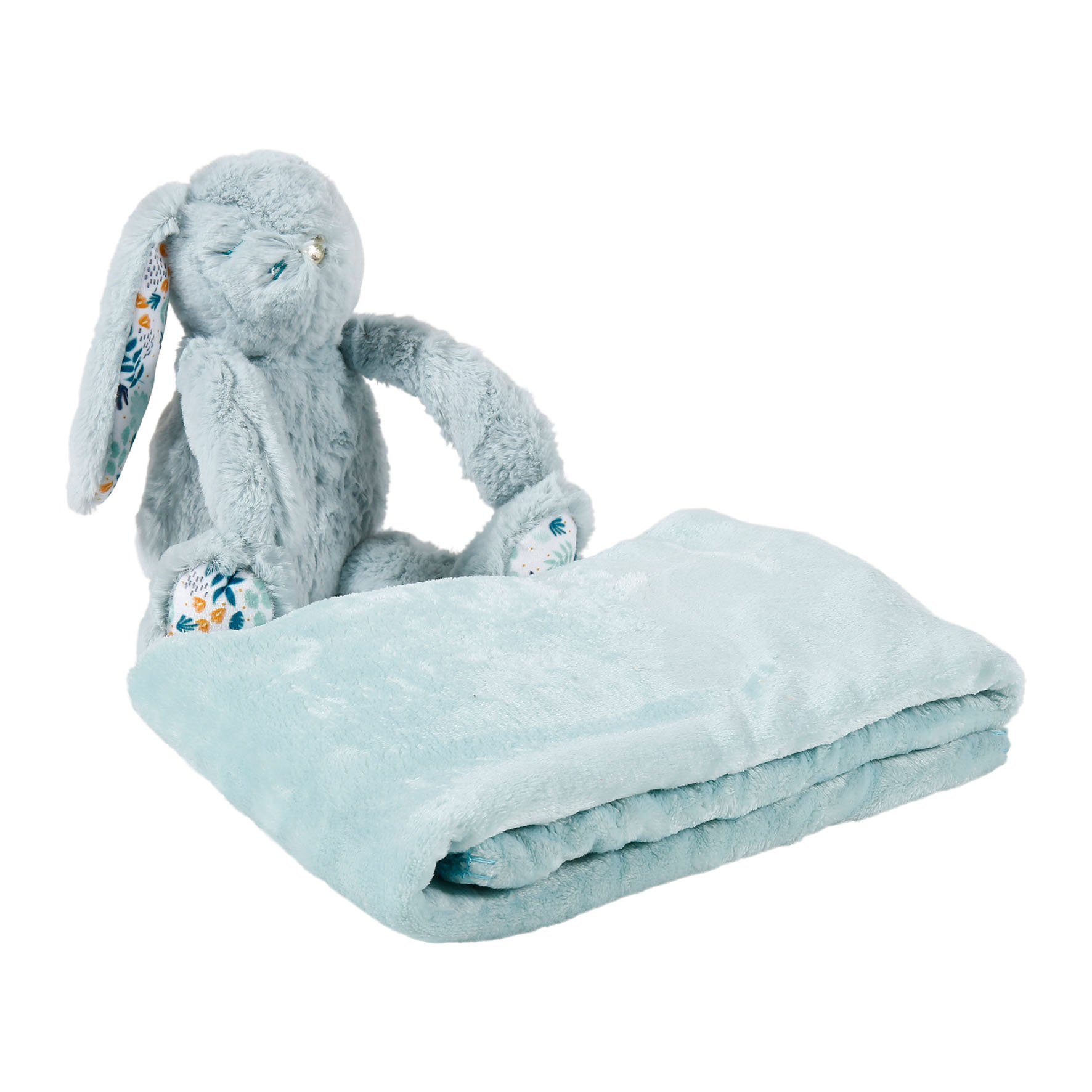 Plaid doux enfant (90 cm) et peluche Lapino Bleu 2