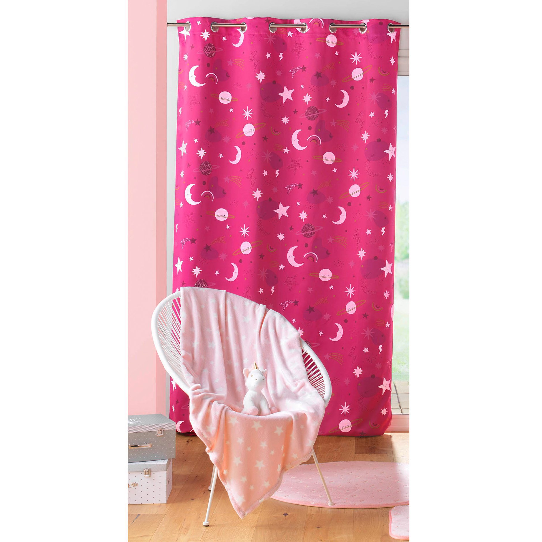 Rideau occultant enfant (140 x 260 cm) Moonlight Rose fuchsia 1