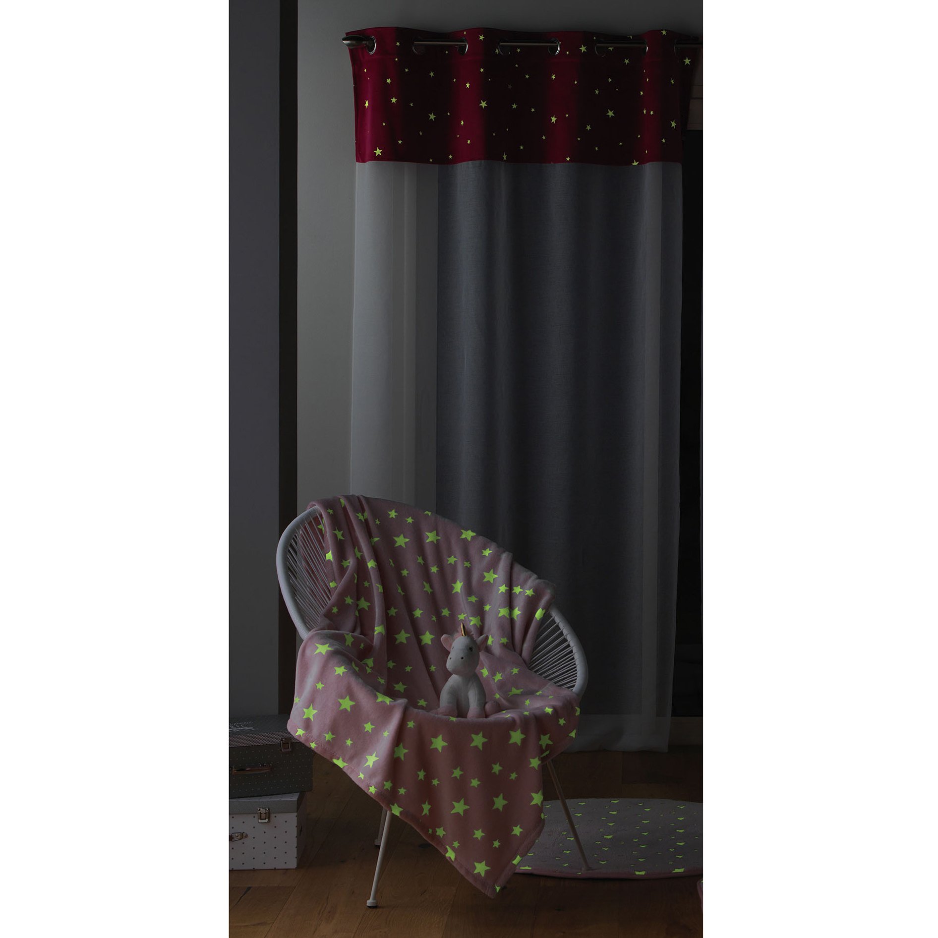 Voilage phosphorescent enfant (140 x 240 cm) Moonlight Rose fuchsia 2