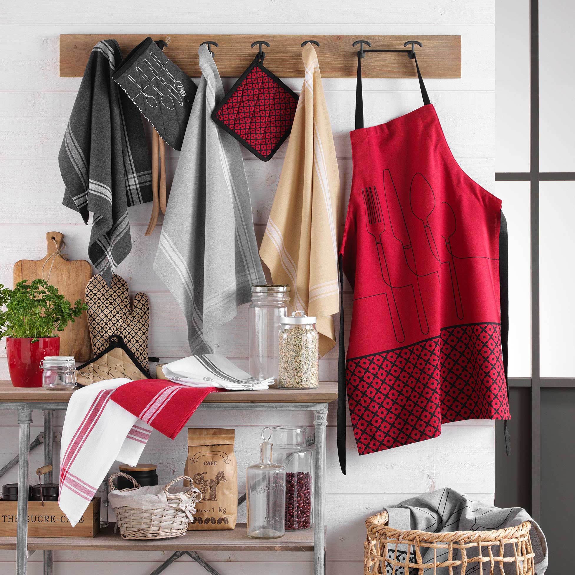 Lot de 2 torchons coton recyclé Cuisiline Gris chiné 2
