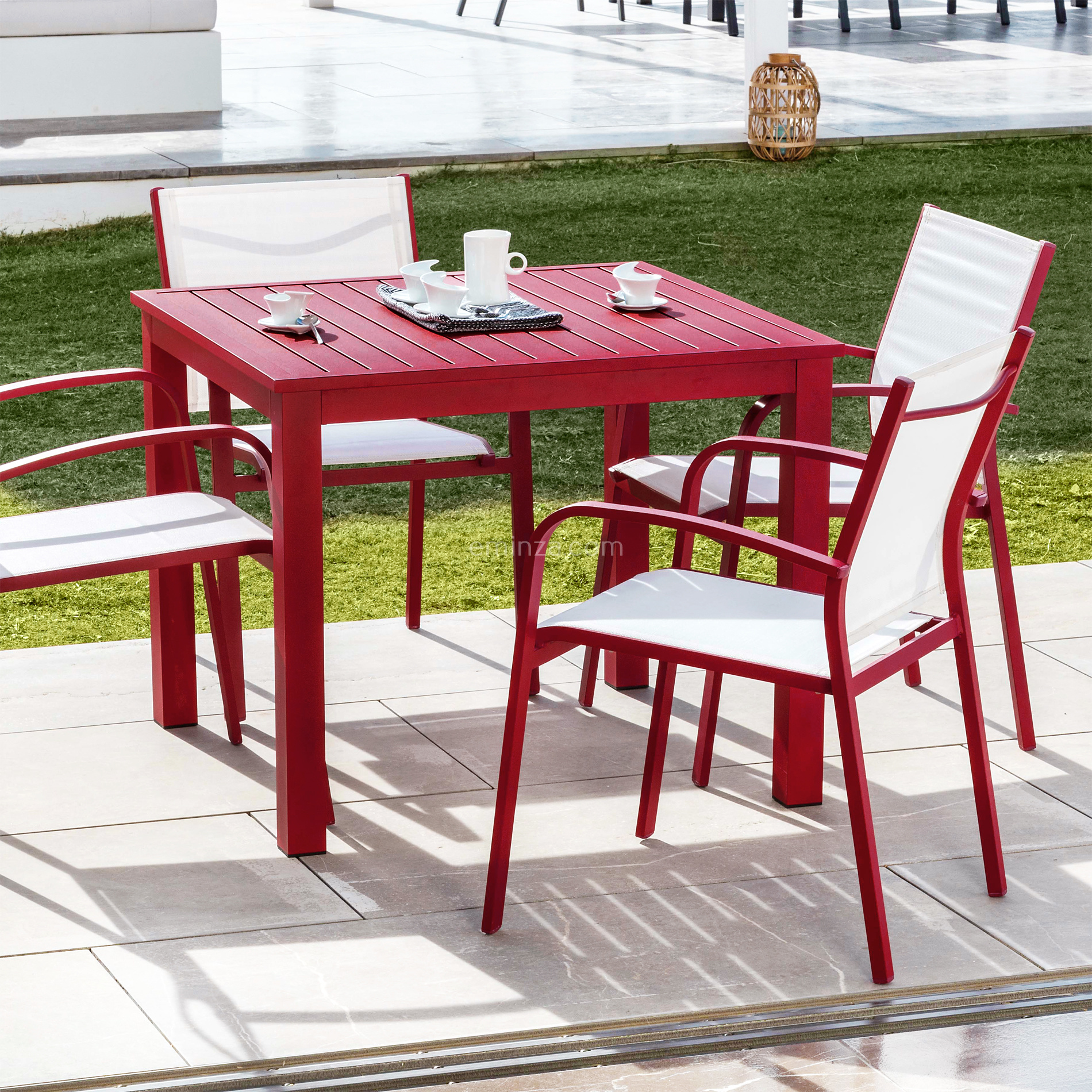 Fauteuil de jardin alu empilable Murano - Rouge/Blanc 2