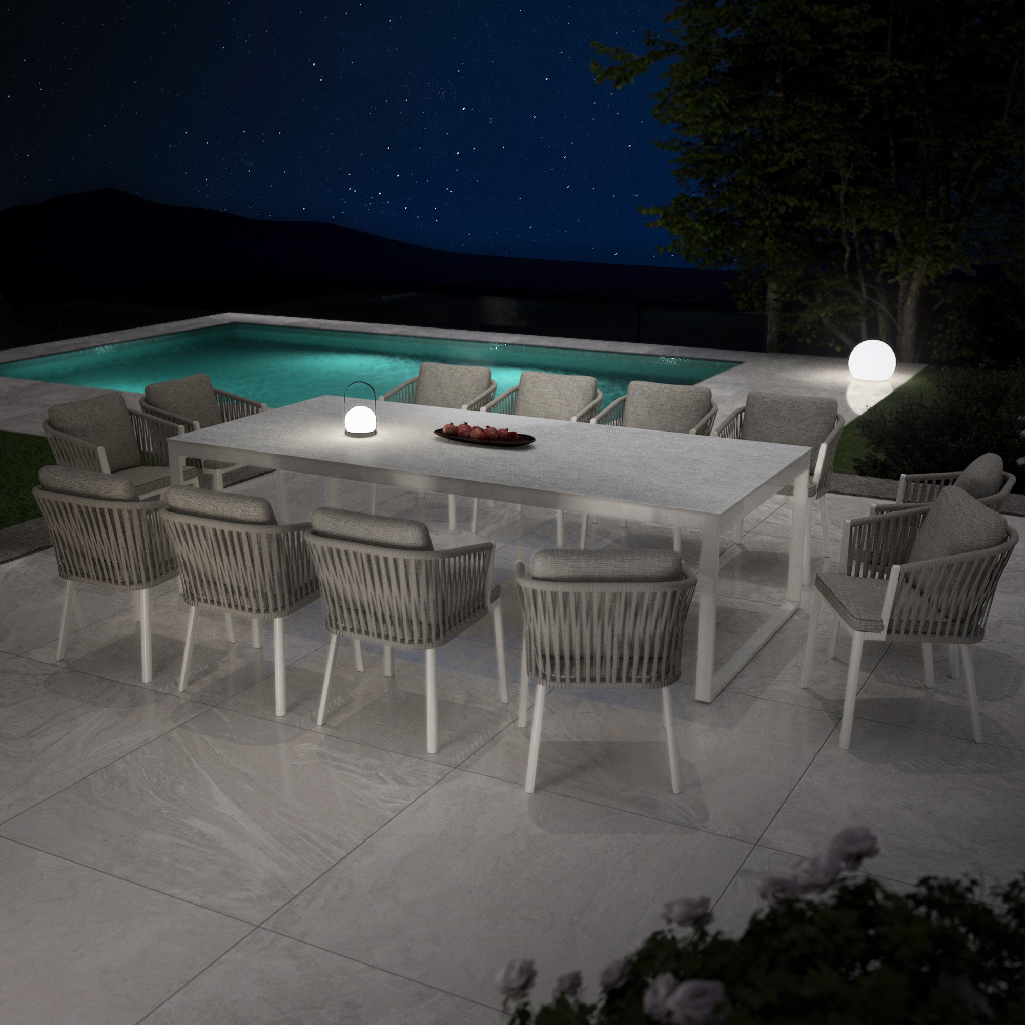 Table de jardin 12 places Aluminium/Céramique Kore (260 x 120 cm) - Blanc/Gris clair 2