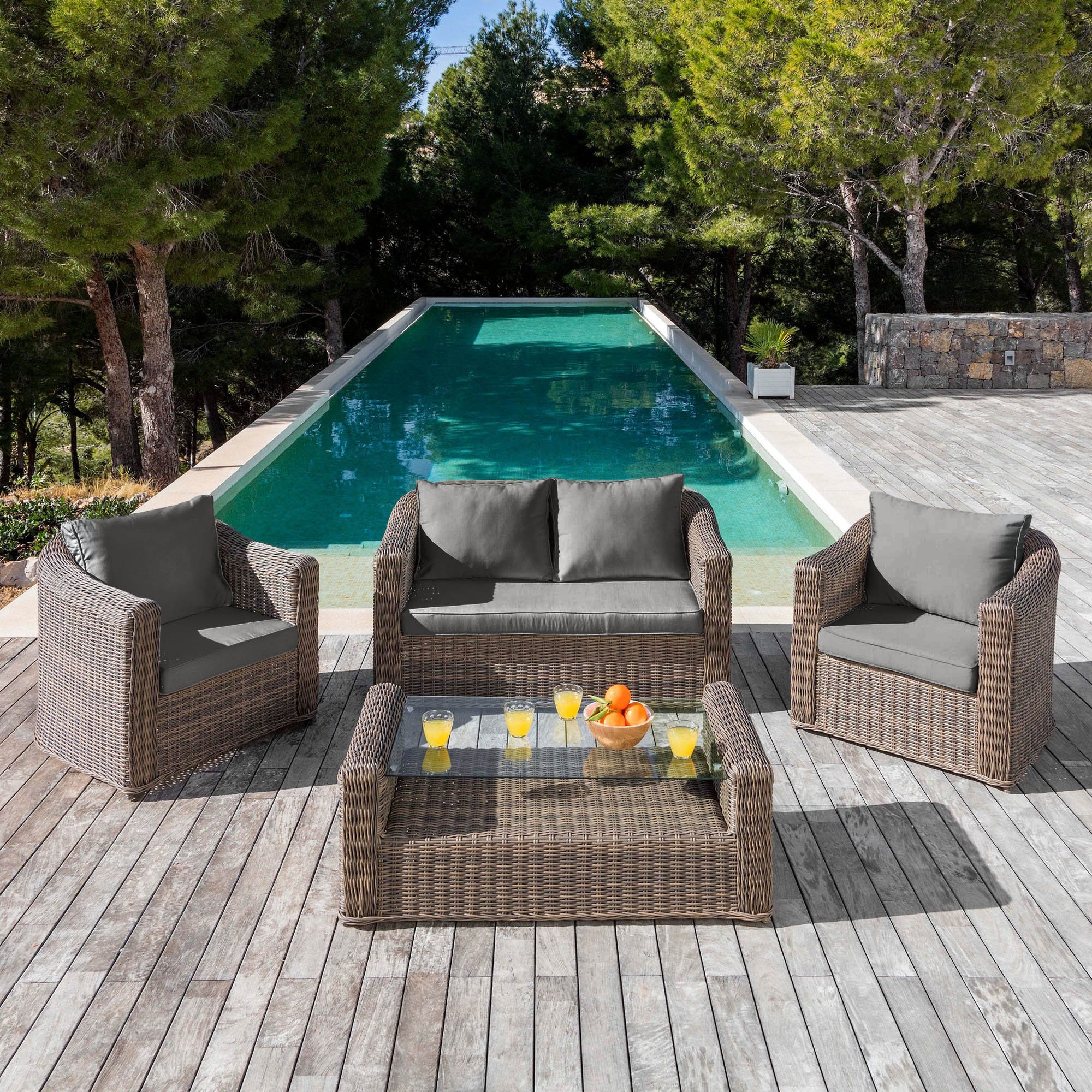 Lot de coussins de remplacement pour salon de jardin Calvi 4 places - Gris foncé 2