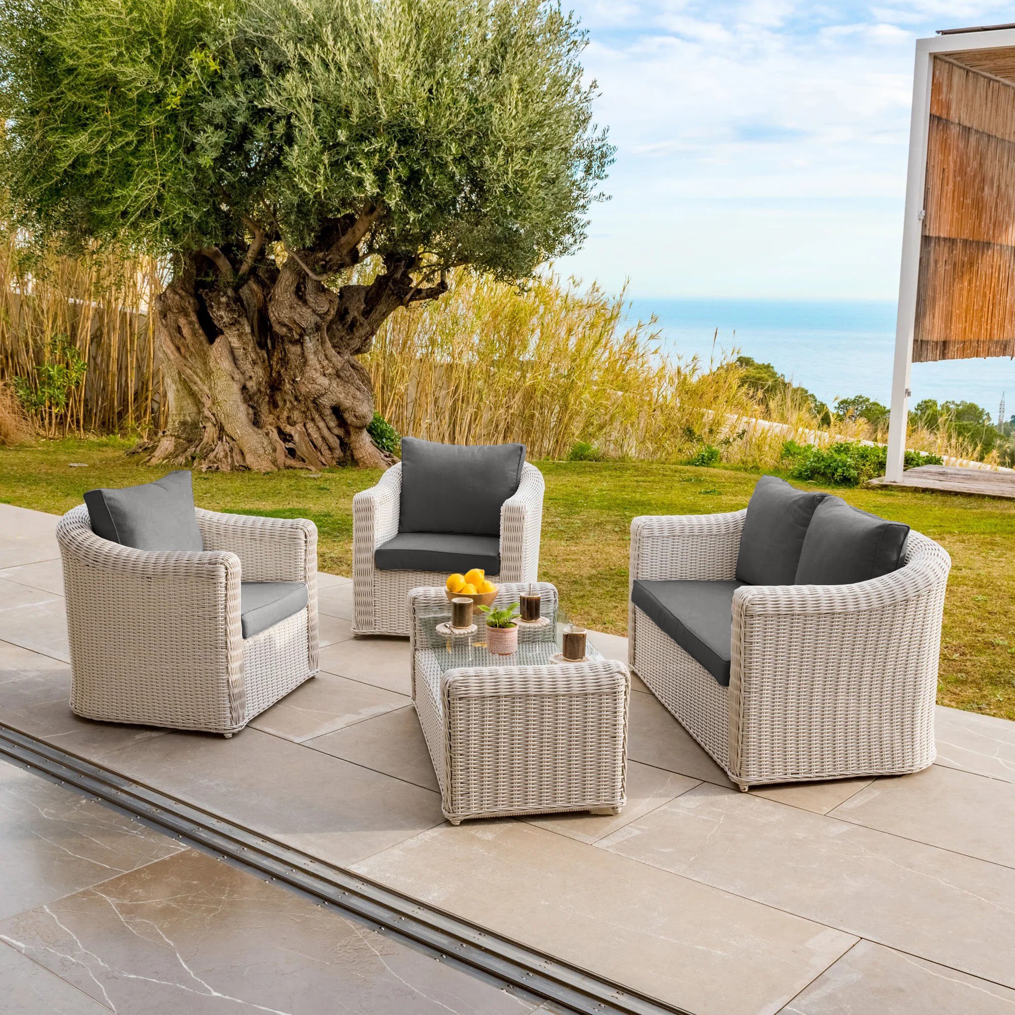 Lot de coussins de remplacement pour salon de jardin Calvi 4 places - Gris foncé 3