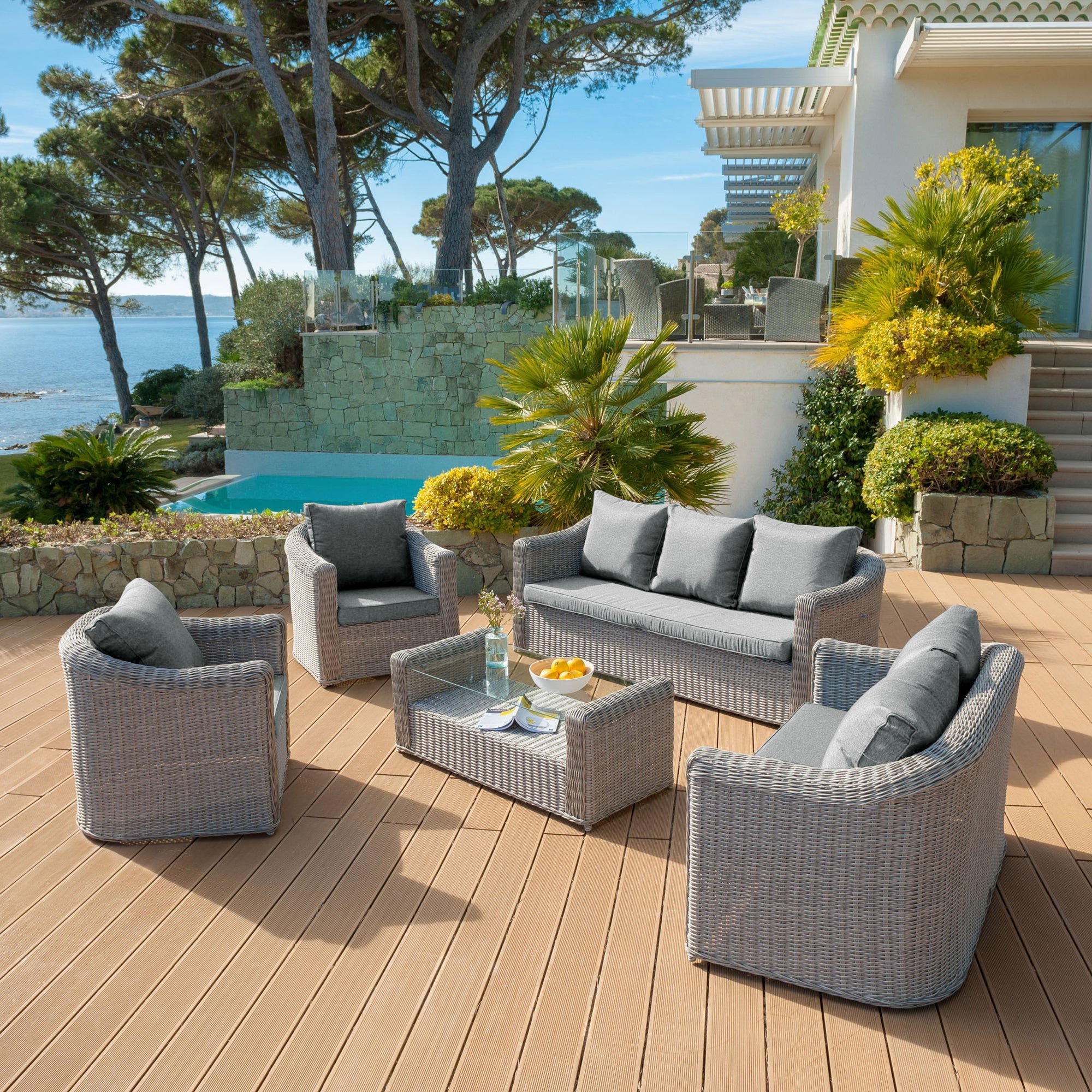 Lot de coussins de remplacement pour salon de jardin Calvi 7 places - Gris clair 2