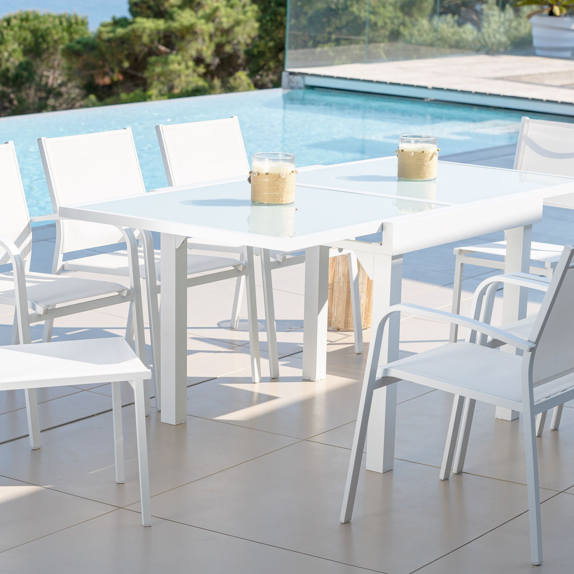 Table de jardin extensible 8 places en verre Murano (180 x 90 cm) - Blanche 3