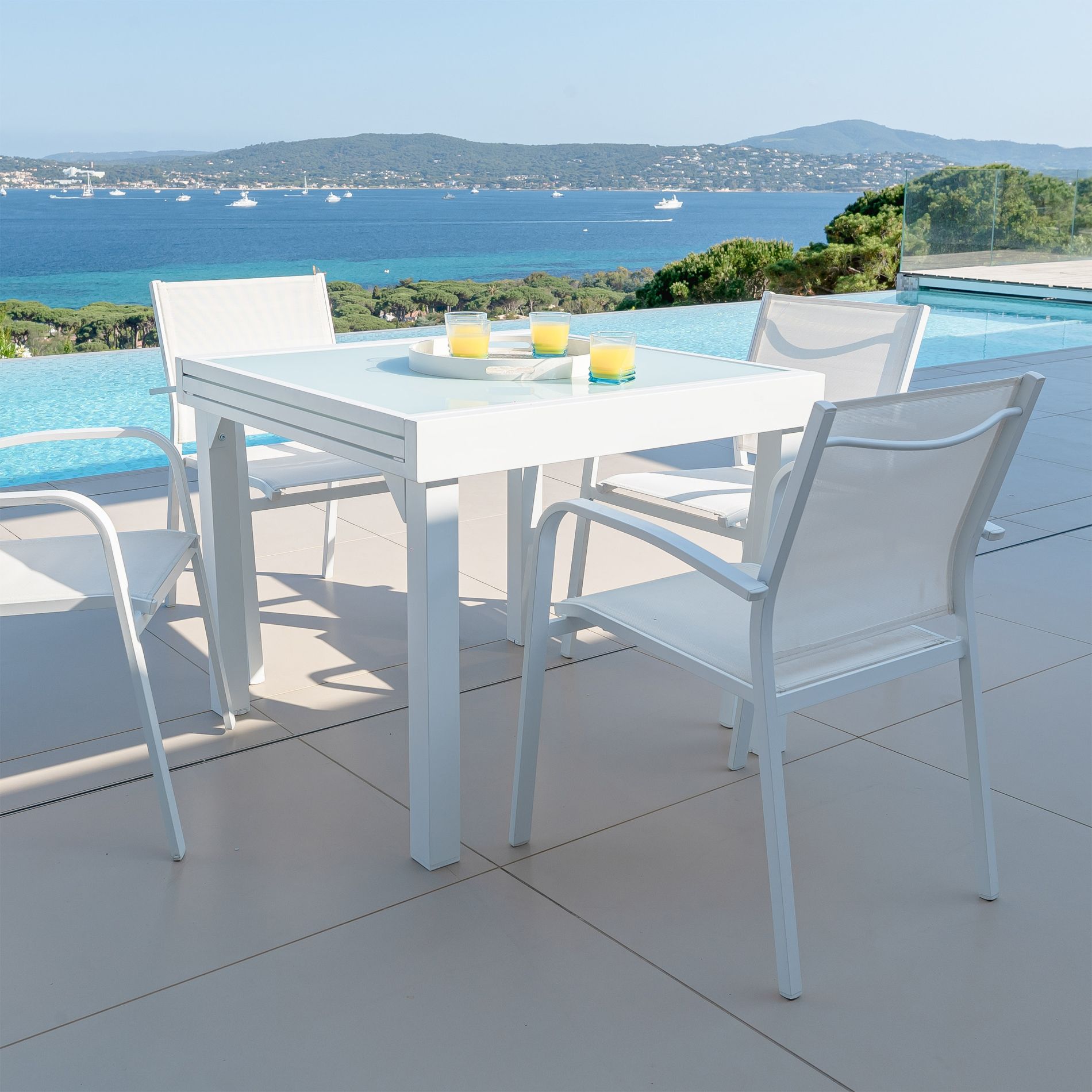 Table de jardin extensible 8 places en verre Murano (180 x 90 cm) - Blanche 6
