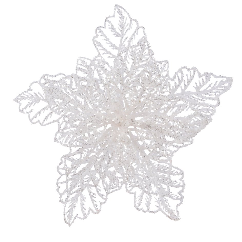 Poinsettia de Noël paillettes  sur clip Blanc 2