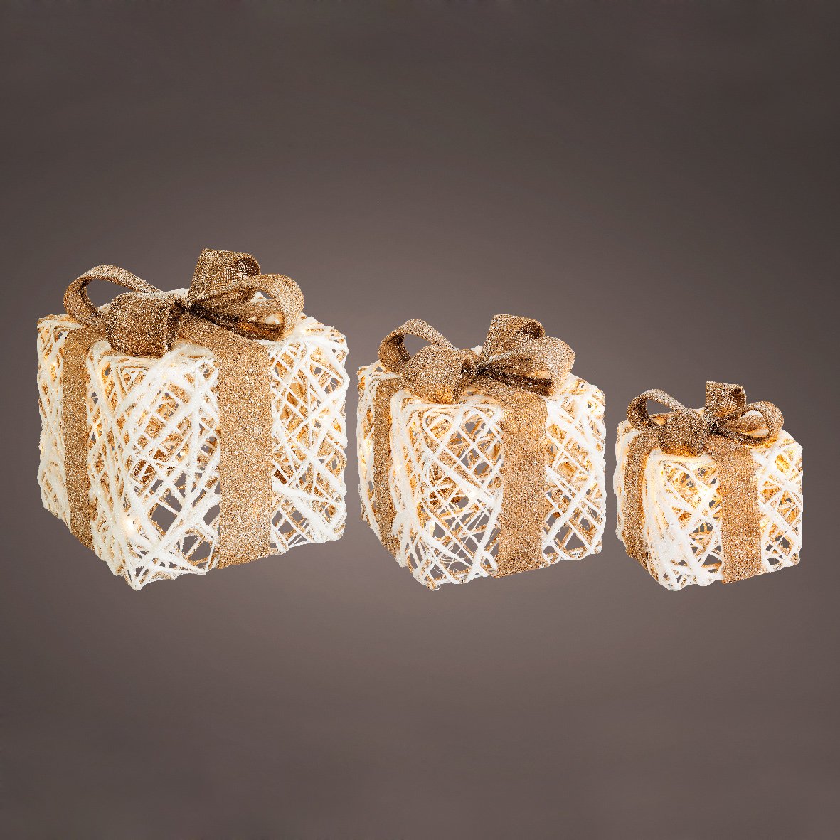 Set de 3 cadeaux rotin à piles lumineux Blanc chaud  LED 2