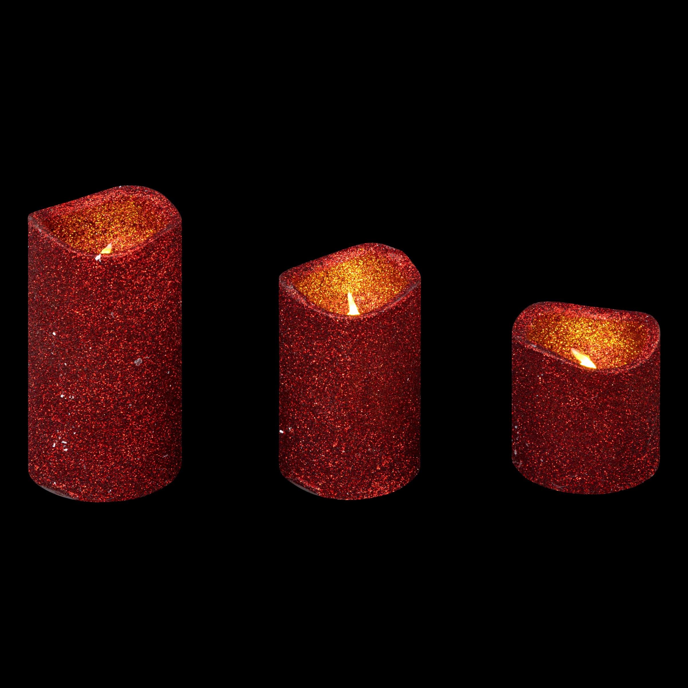 Lot de 3 bougies LED à paillettes Rouge 2