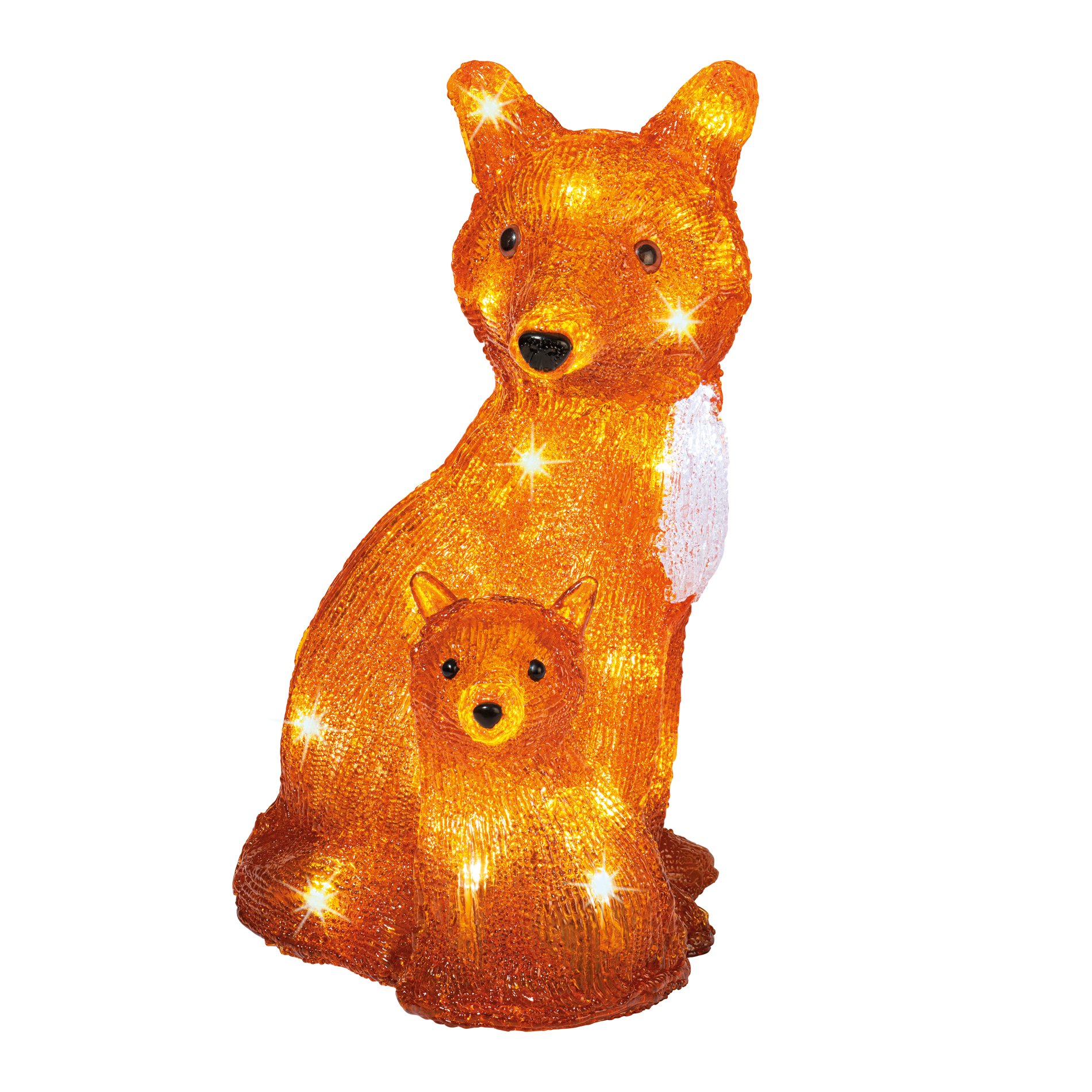 Renard lumineux Maman et son petit à piles Blanc froid 30 LED 4