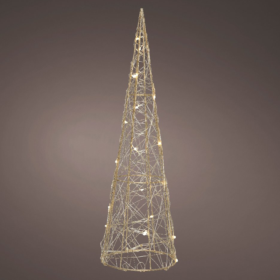 Cône lumineux à piles 20 LED (H40 cm) Or et Blanc chaud