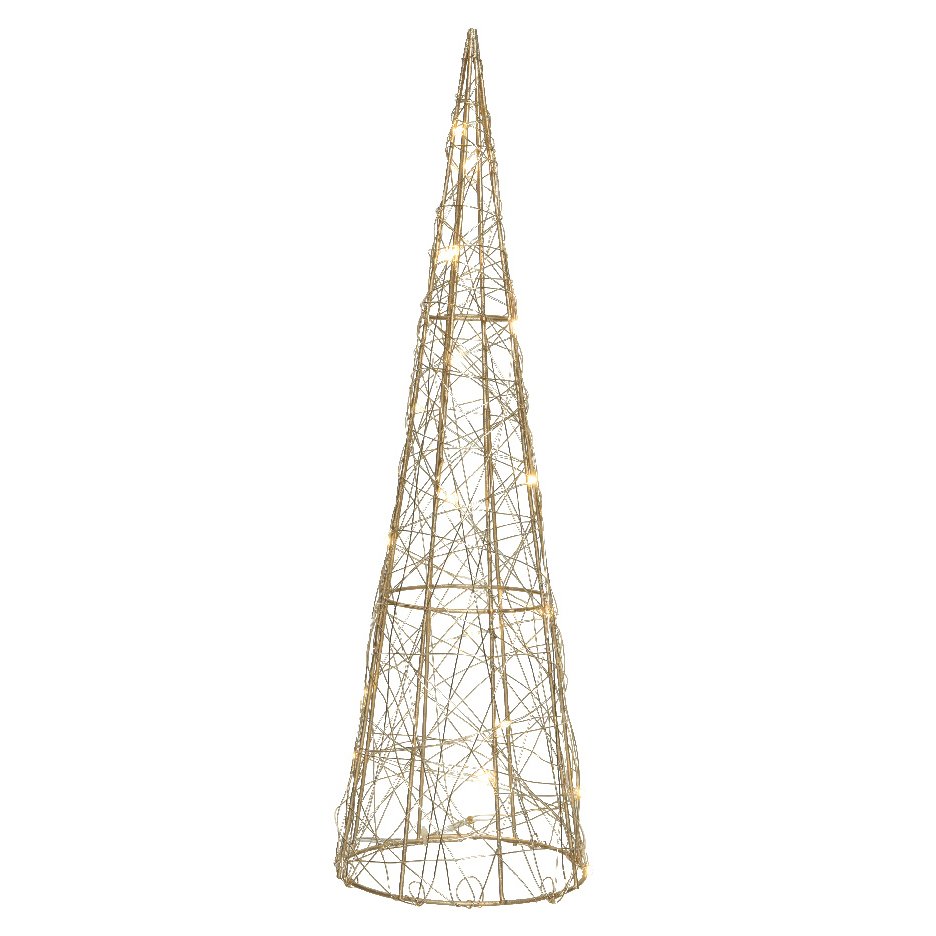 Cône lumineux à piles 20 LED (H40 cm) Or et Blanc chaud