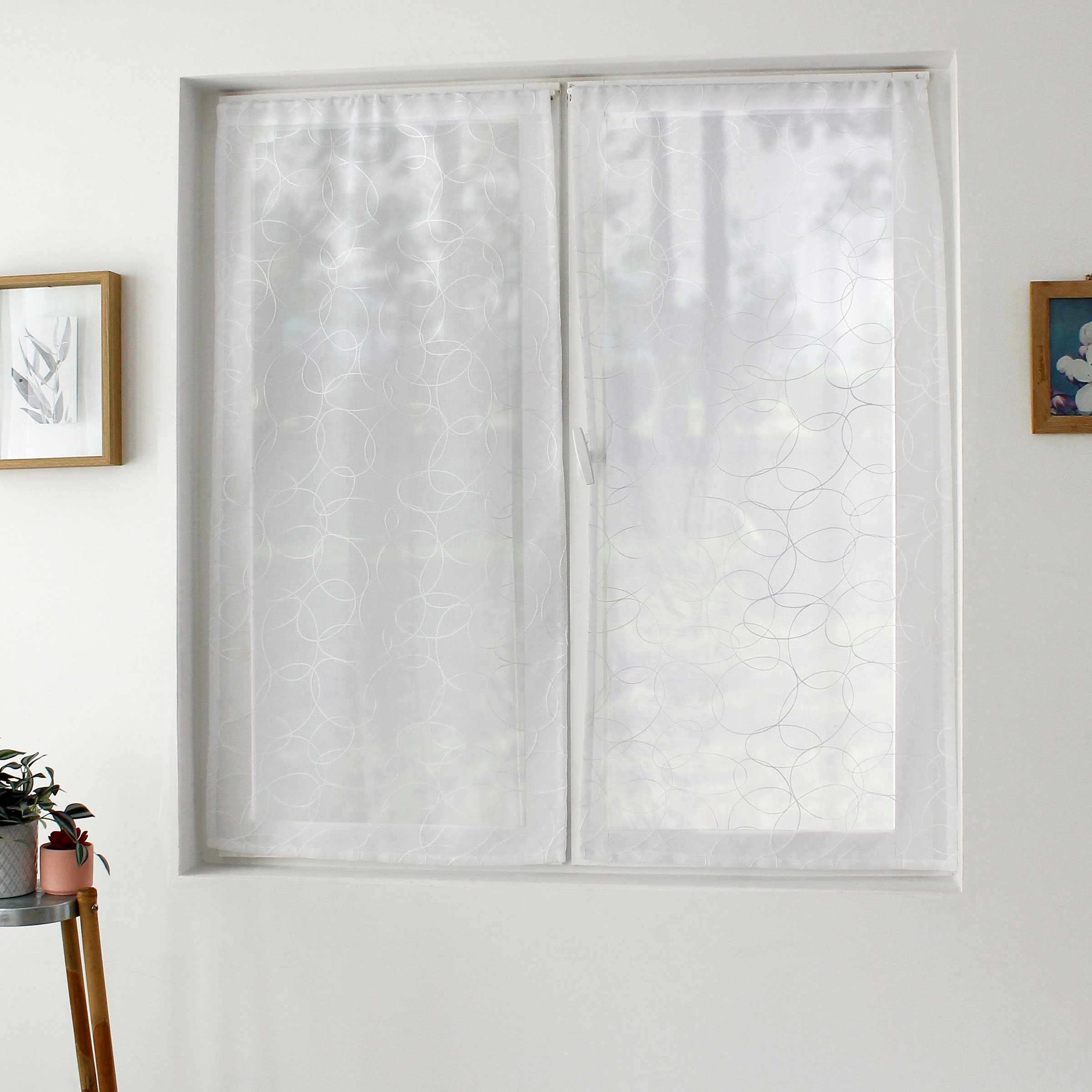 Paire de voilages brodés (60 x 120 cm) Galet Blanc 1