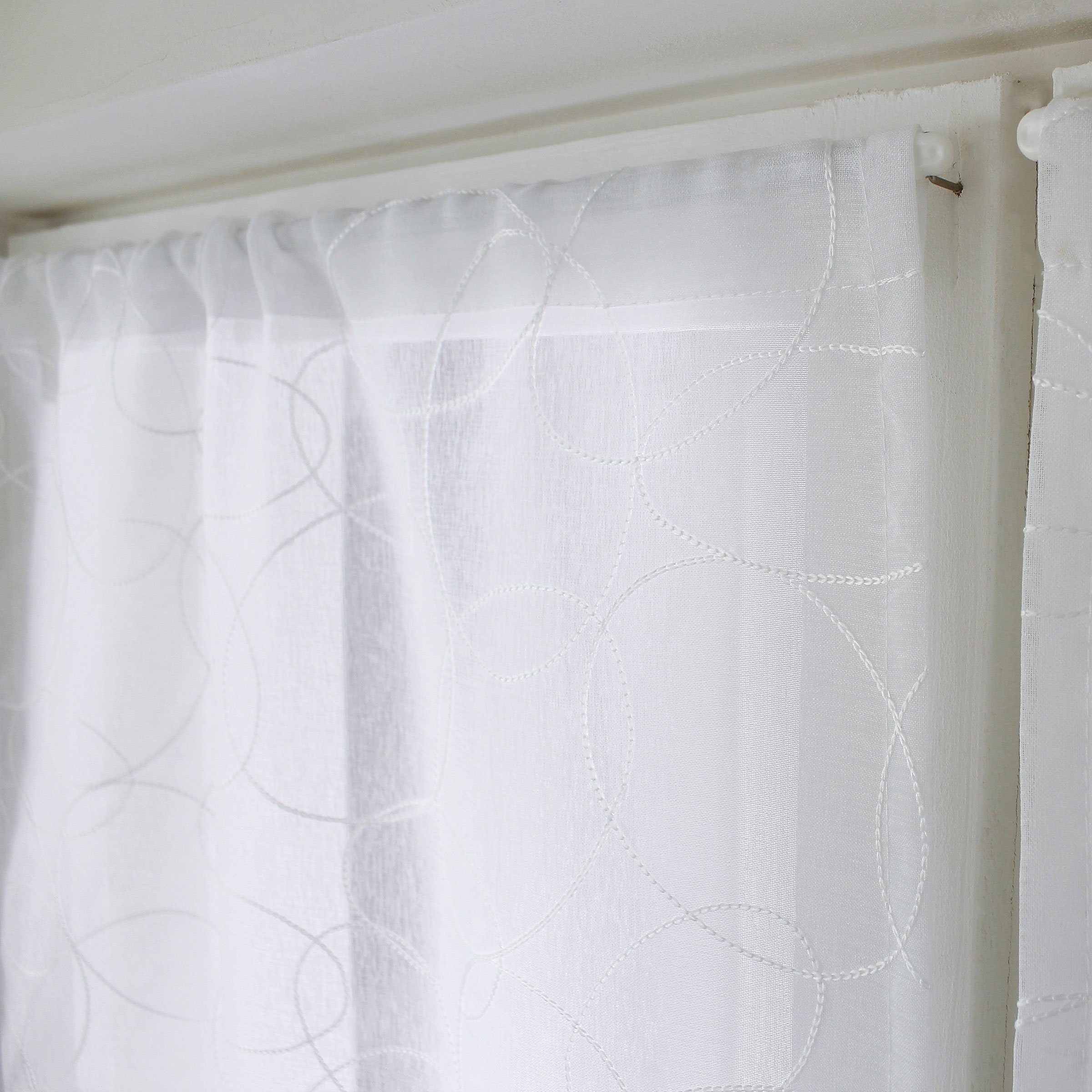 Paire de voilages brodés (60 x 120 cm) Galet Blanc 2