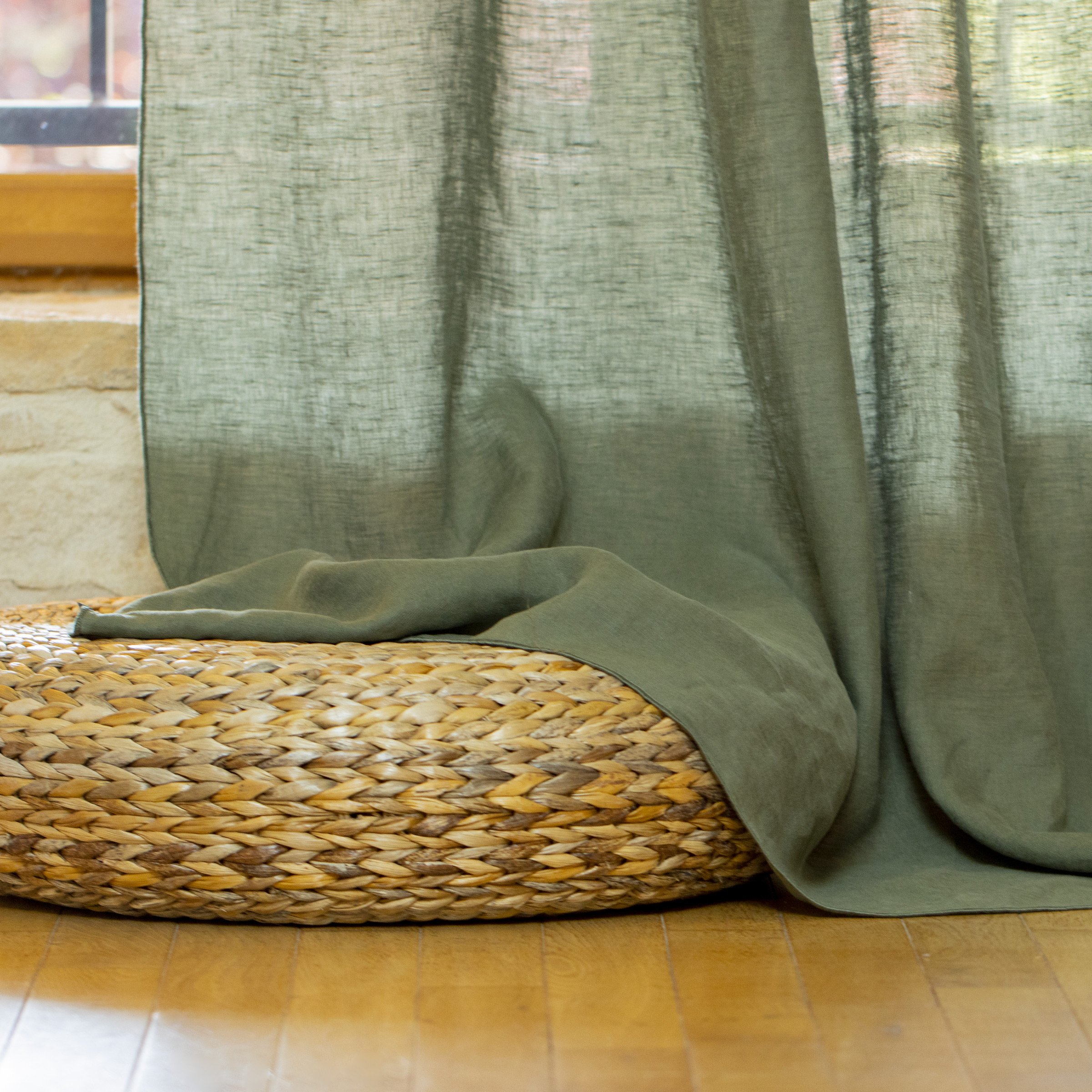 Rideau lin lavé ajustable (140 x max 270 cm) Louise Vert romarin 2