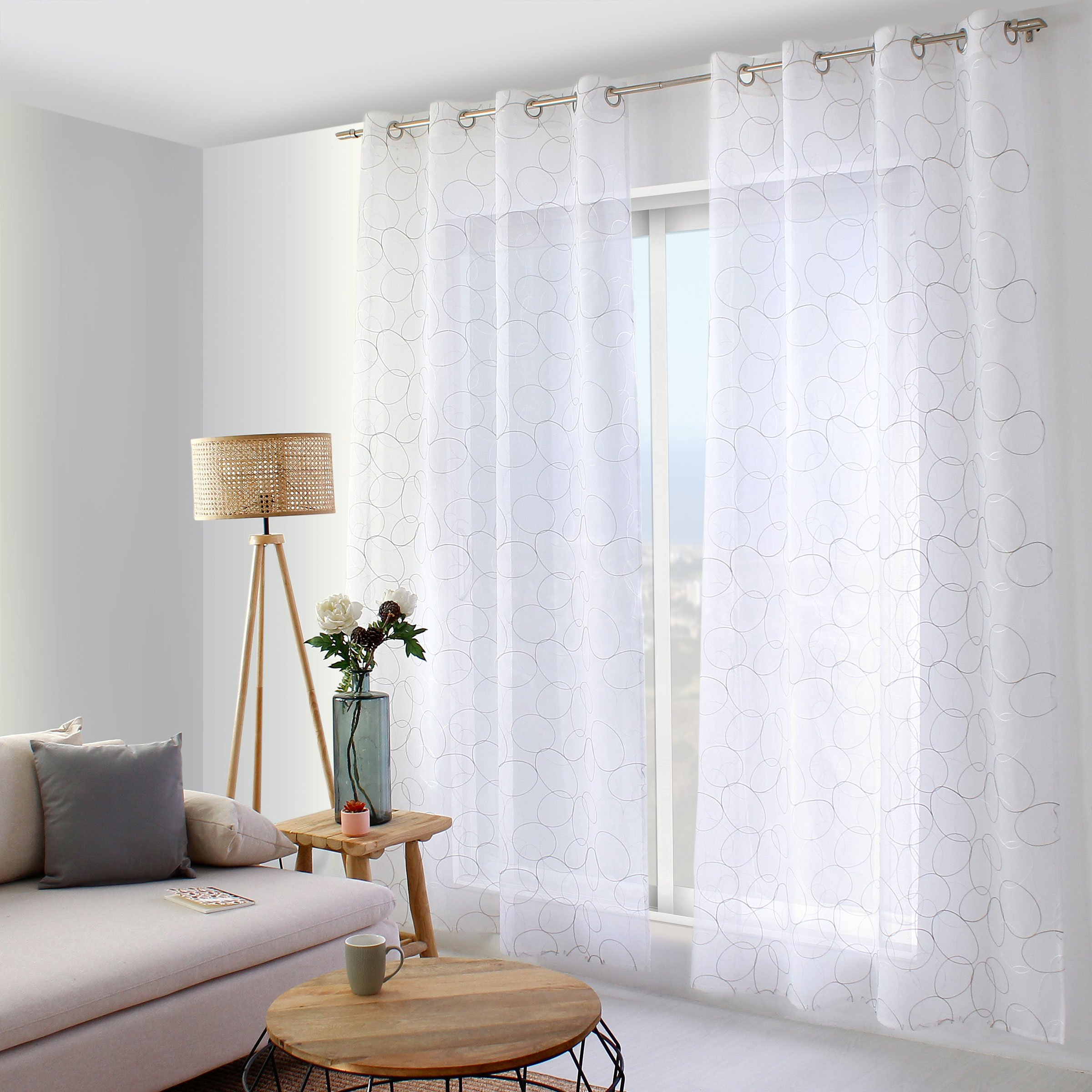 Voilage brodé (140 x 240 cm) Galet Gris 1