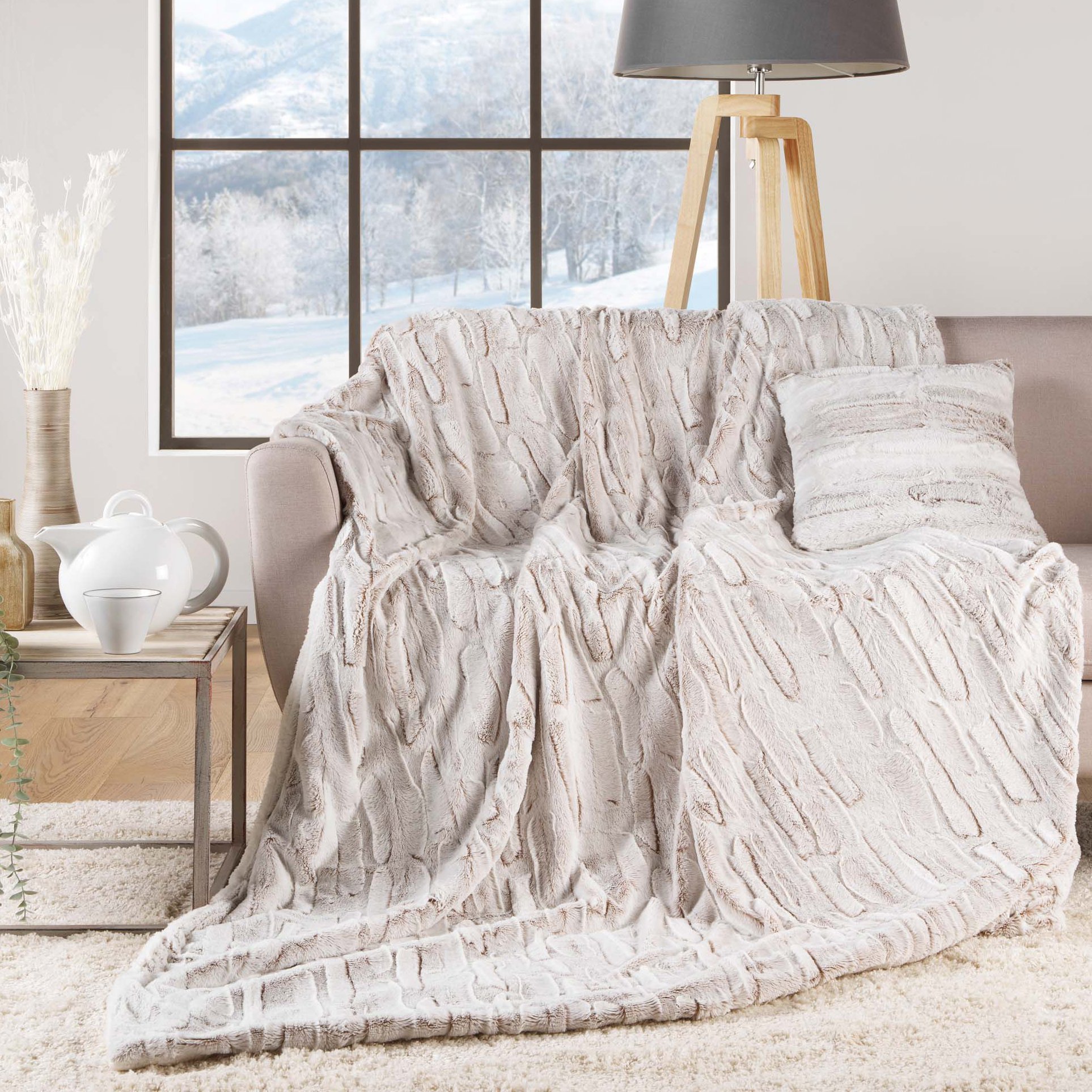Plaid fausse fourrure (220 cm) Lynx Beige