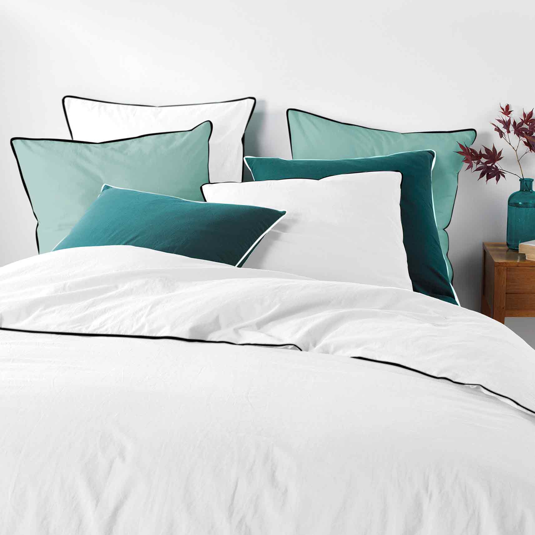 Drap housse coton lavé (160 cm) Linette Blanc 3