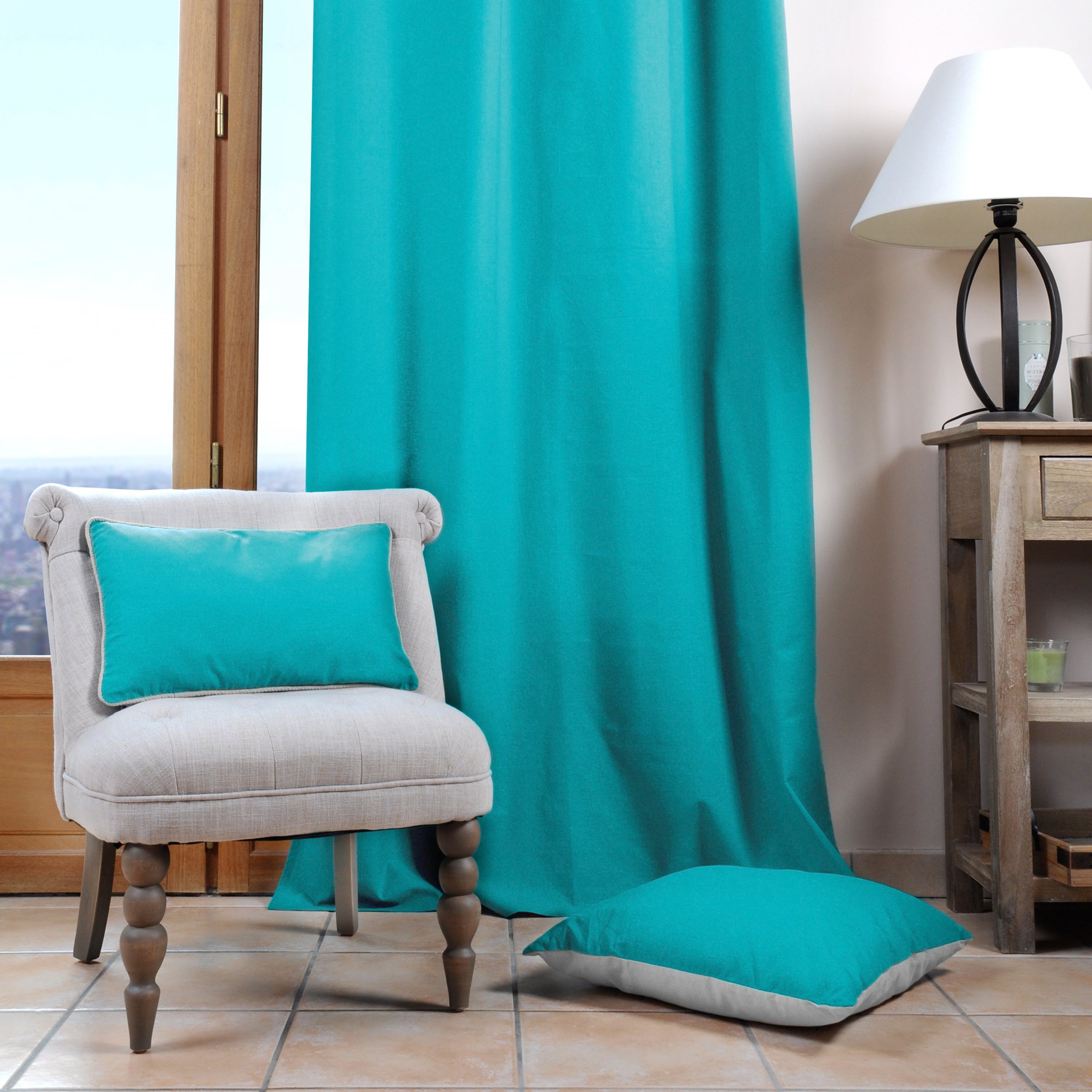 Coussin carré (50 cm) Duo Bleu céladon
