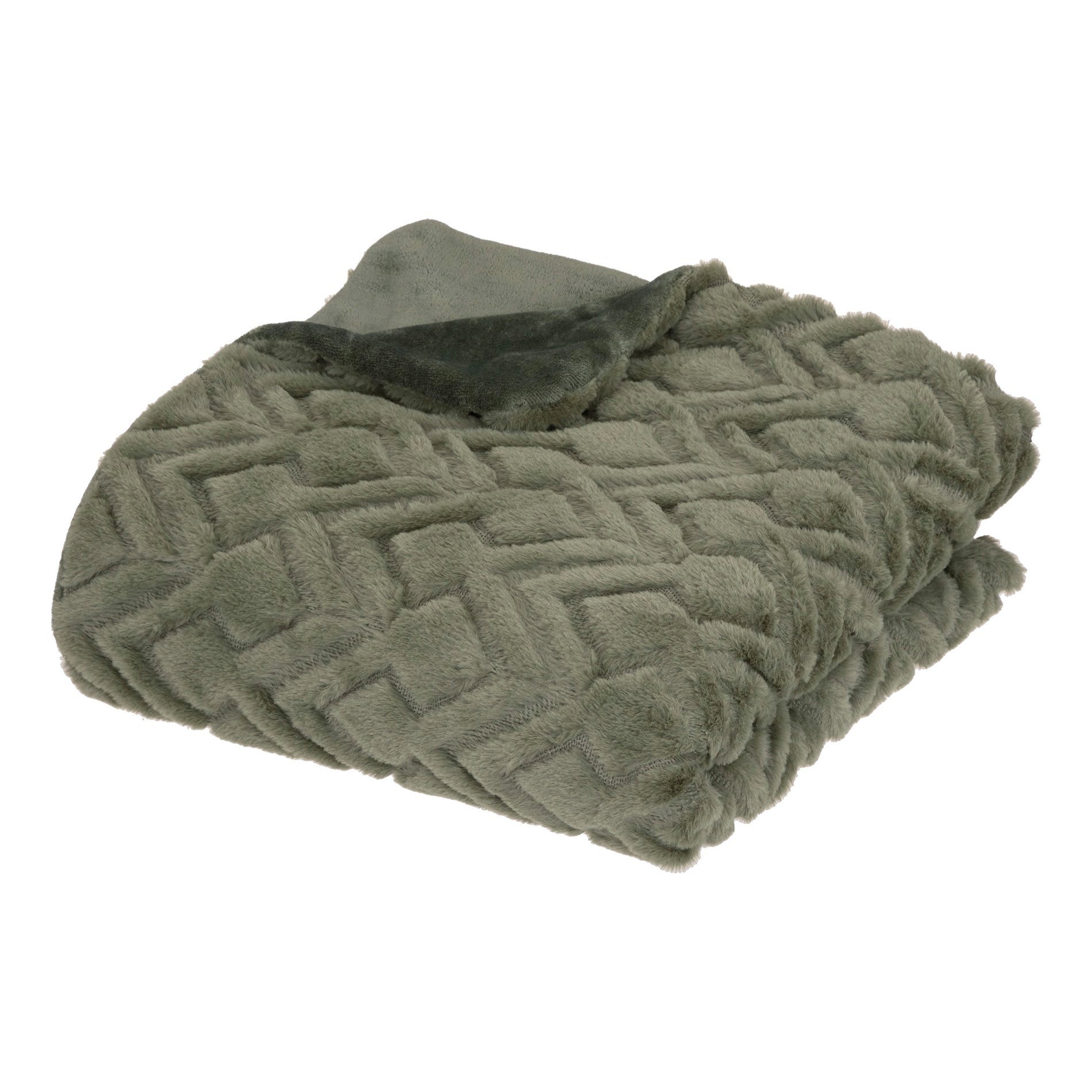 Plaid fausse fourrure (230 cm) Mara Vert kaki 1