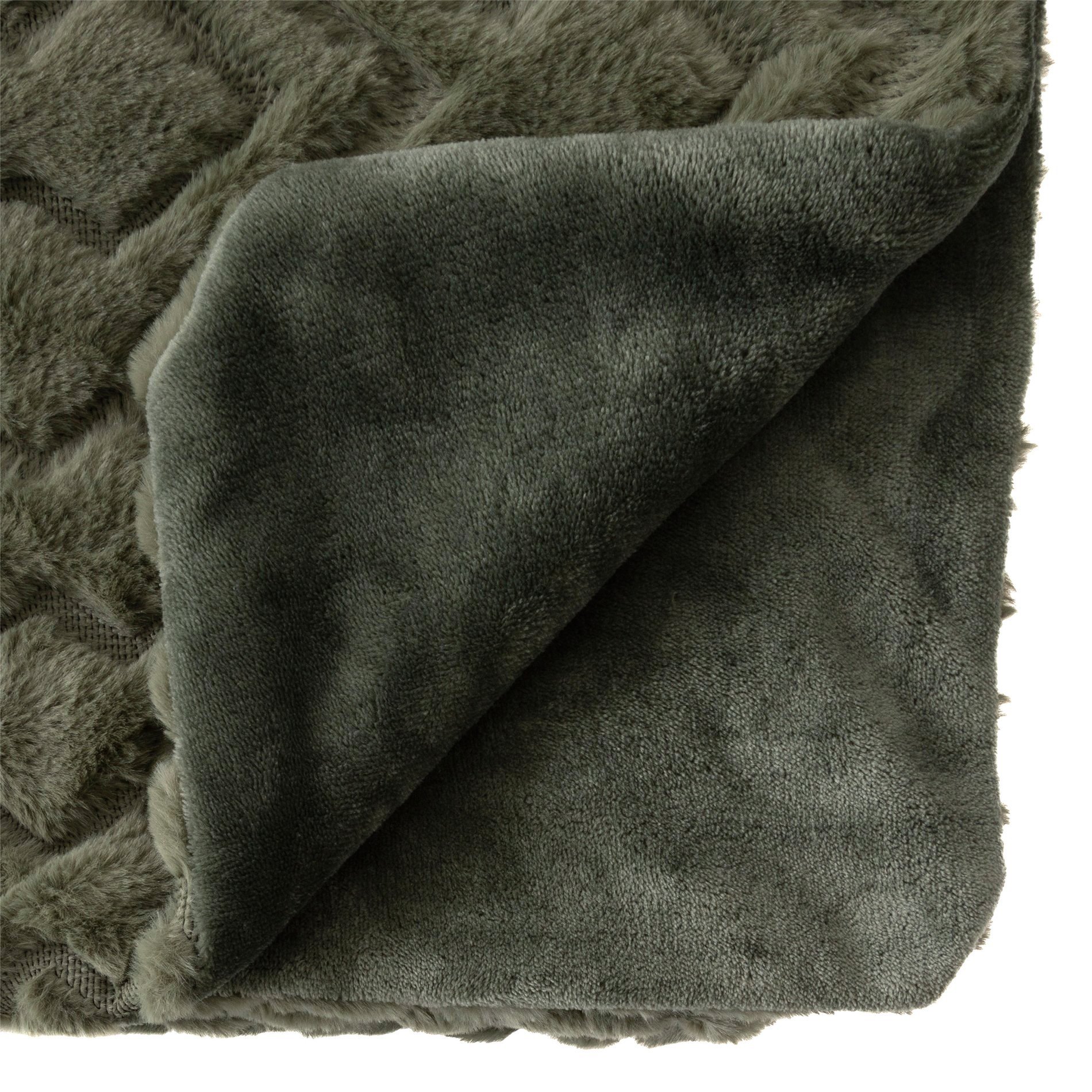 Plaid fausse fourrure (230 cm) Mara Vert kaki 2