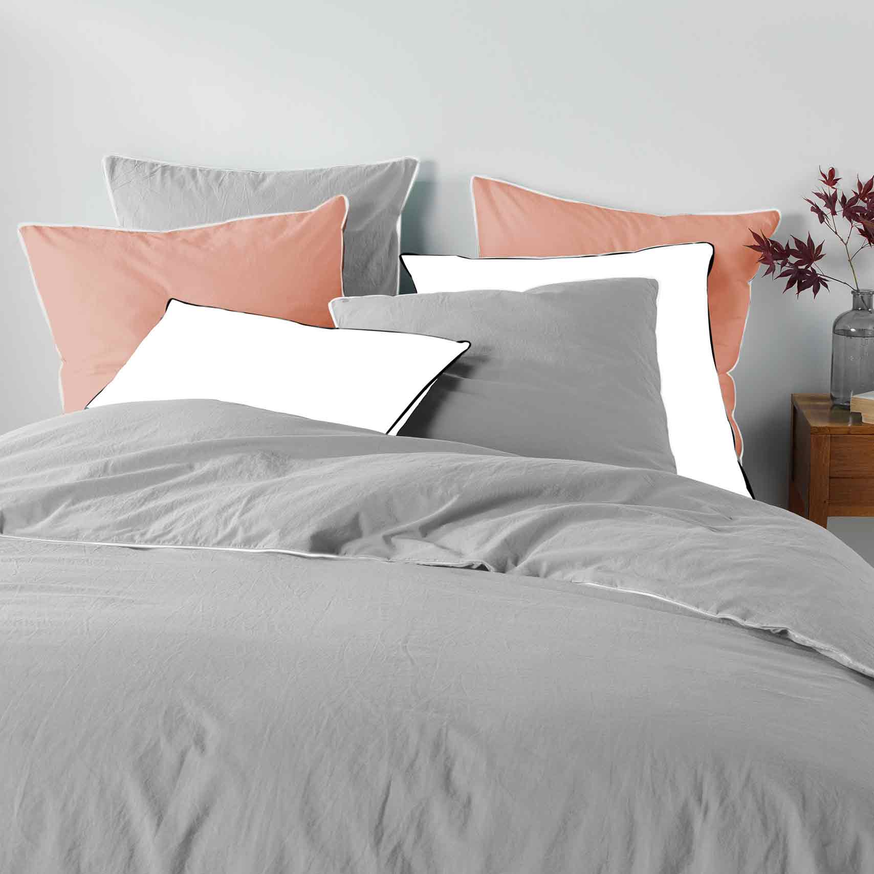 Drap housse coton lavé (140 cm) Linette Gris 3