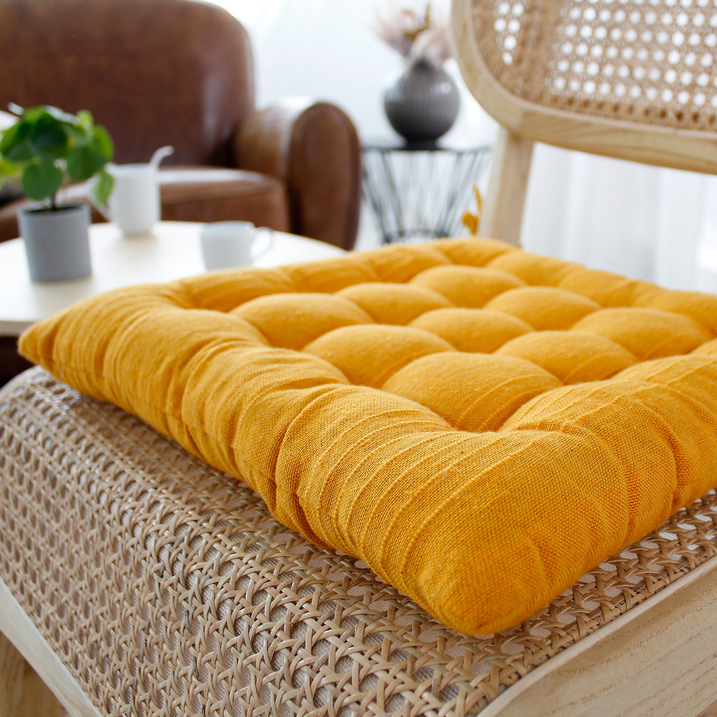 Coussin de chaise carré Bombay Jaune moutarde 2