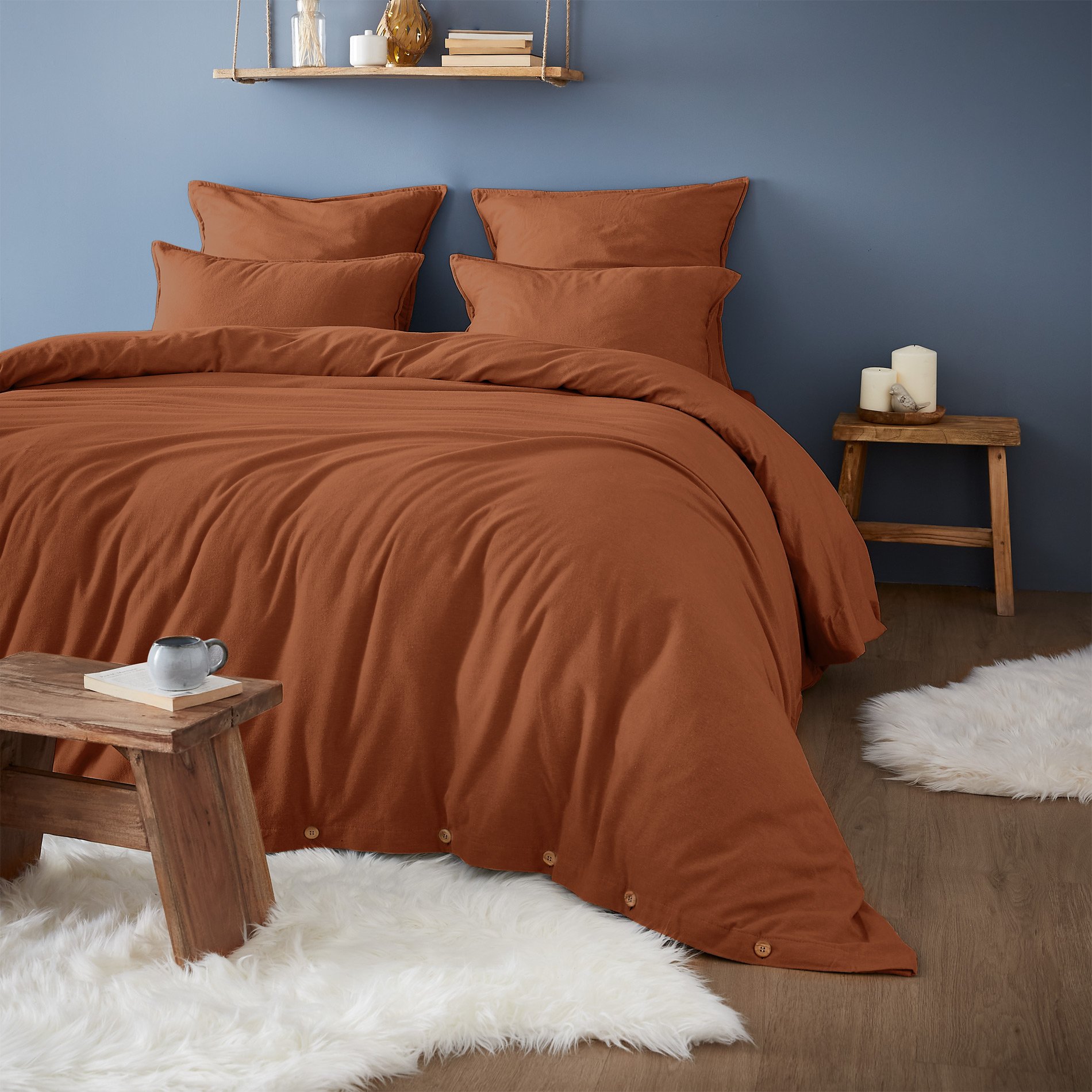 Drap housse flanelle de coton (140 cm) Théa Terracotta 3