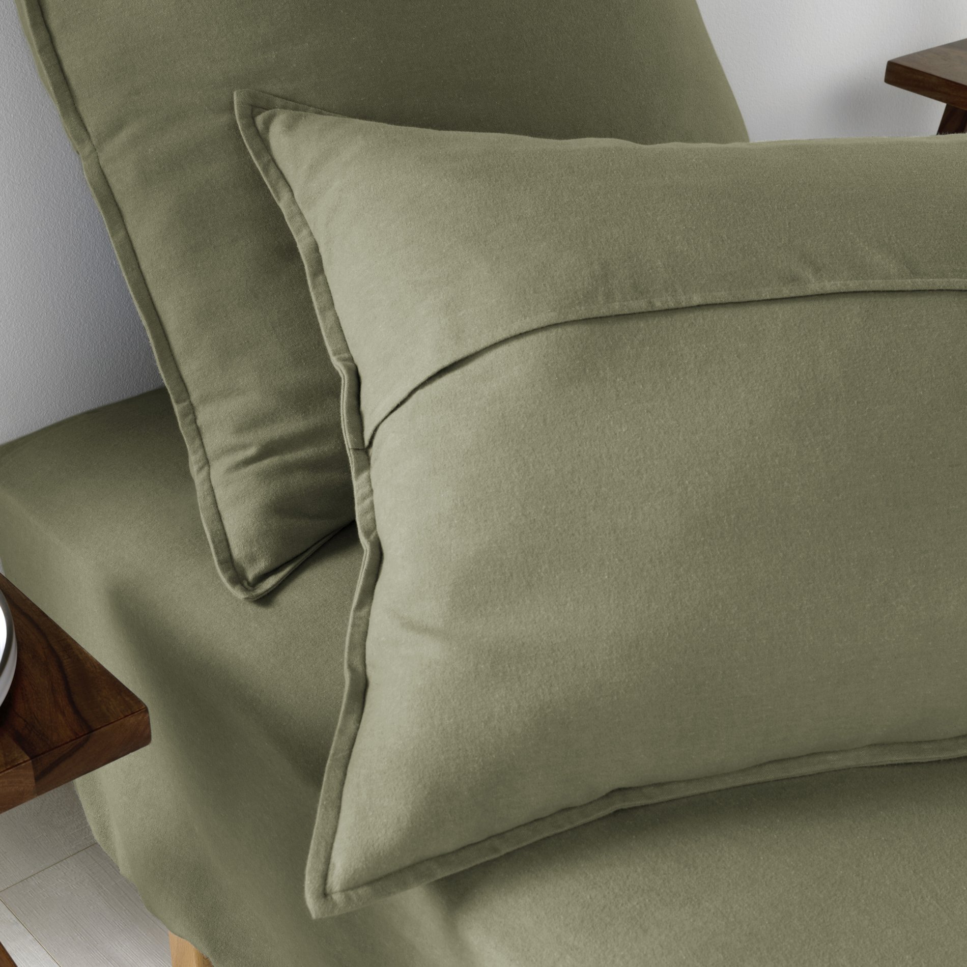 Taie d'oreiller carrée flanelle de coton (63 cm) Théa Vert romarin 3