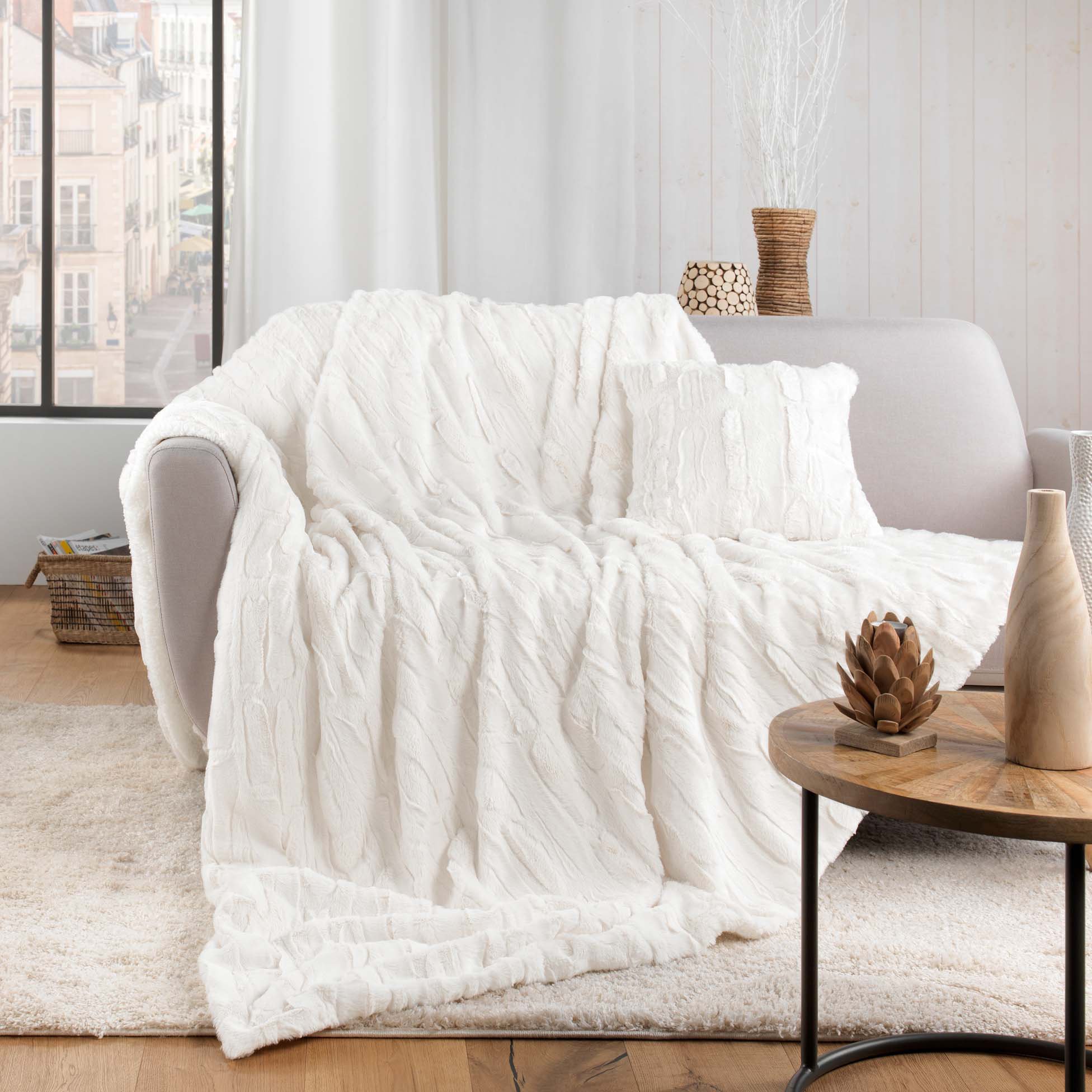 Plaid fausse fourrure (150 cm) Foxy Ecru