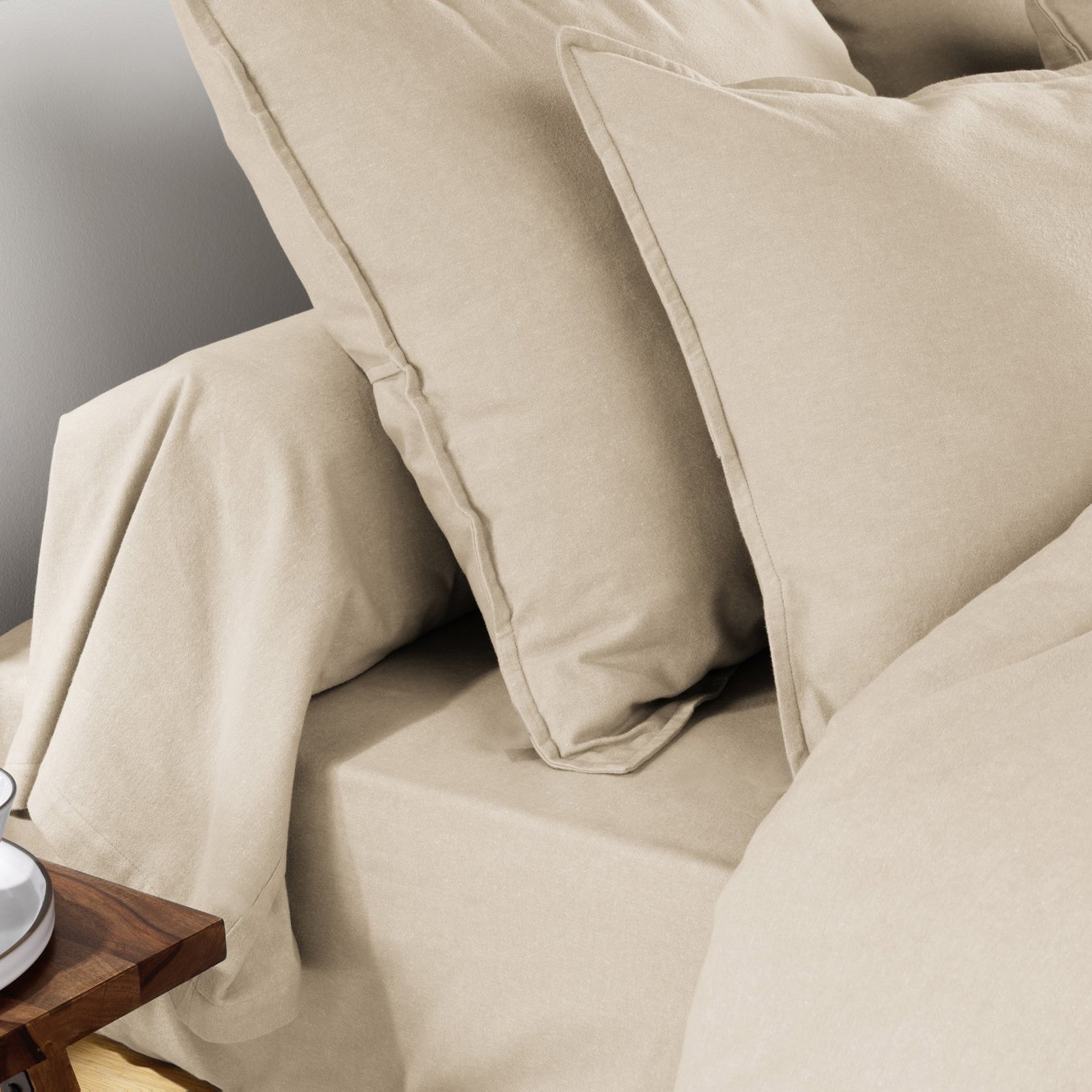 Drap housse flanelle de coton (90 cm) Théa Beige 3