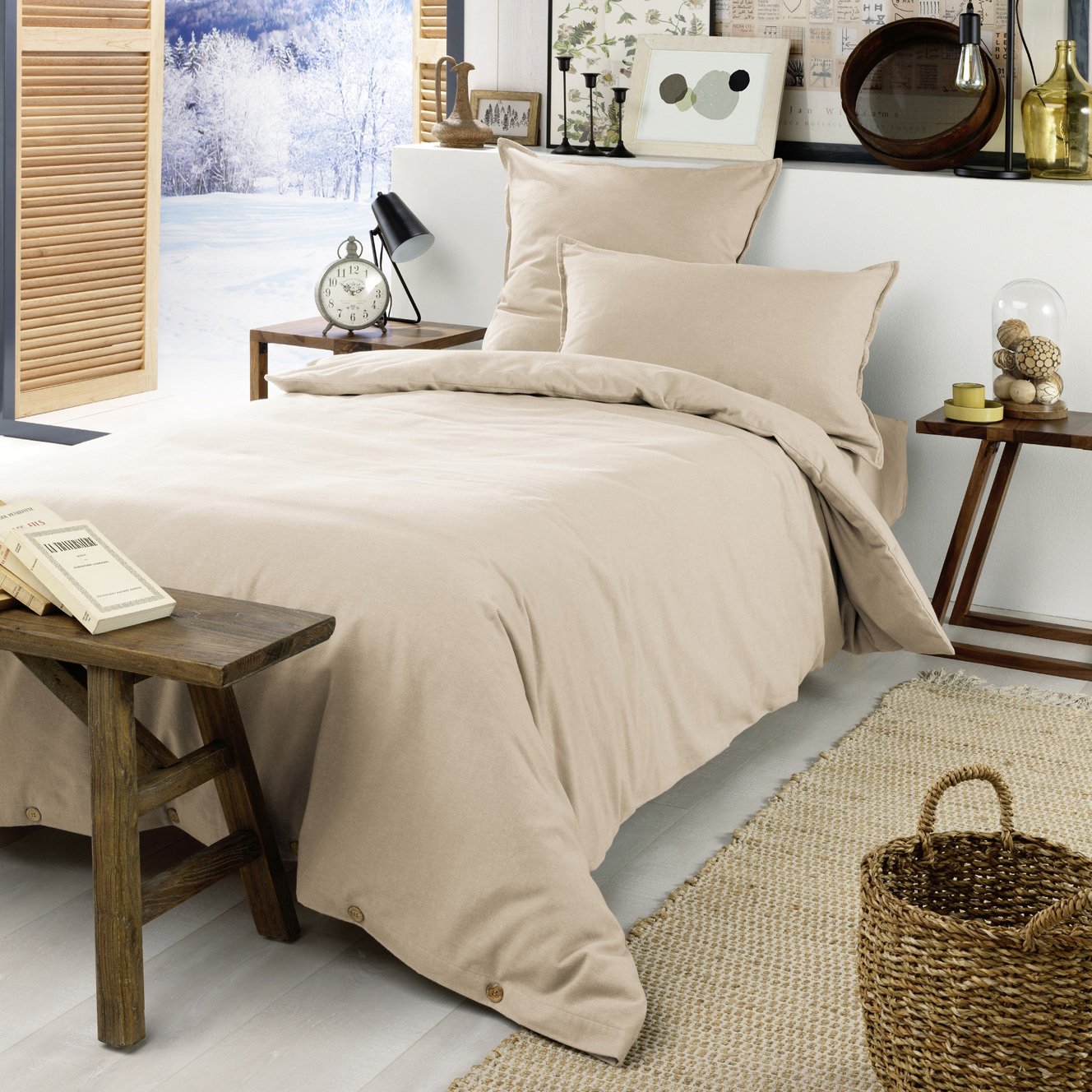 Drap housse flanelle de coton (90 cm) Théa Beige 4