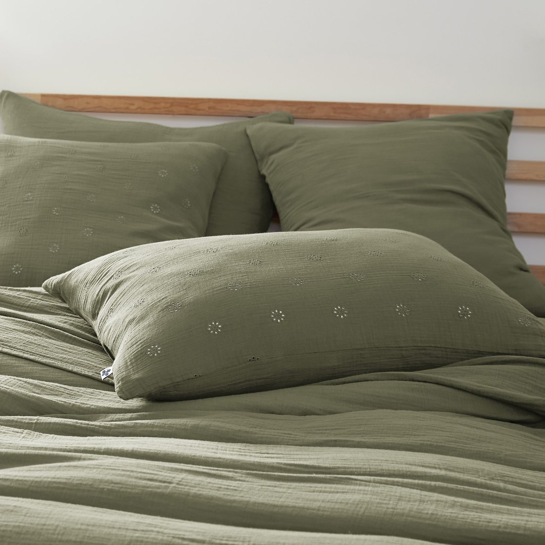 Taie d'oreiller rectangulaire gaze de coton (70 cm) Gaïa Boho Vert romarin 1