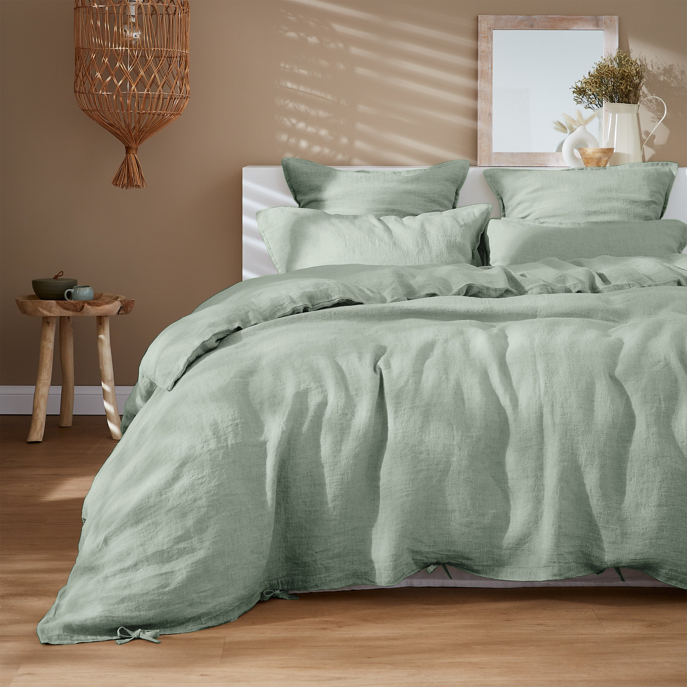 Taie d'oreiller rectangulaire lin lavé (70 cm) Louise Vert eucalyptus 2