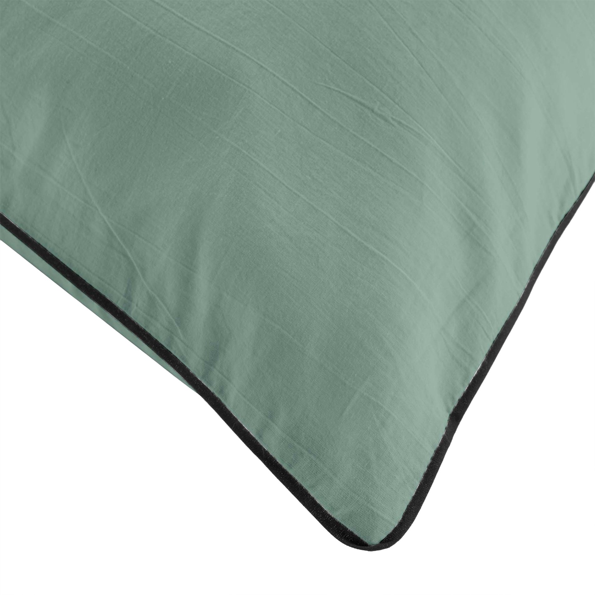 Housse de couette et deux taies coton lavé (260 cm) Linette Vert sauge 4