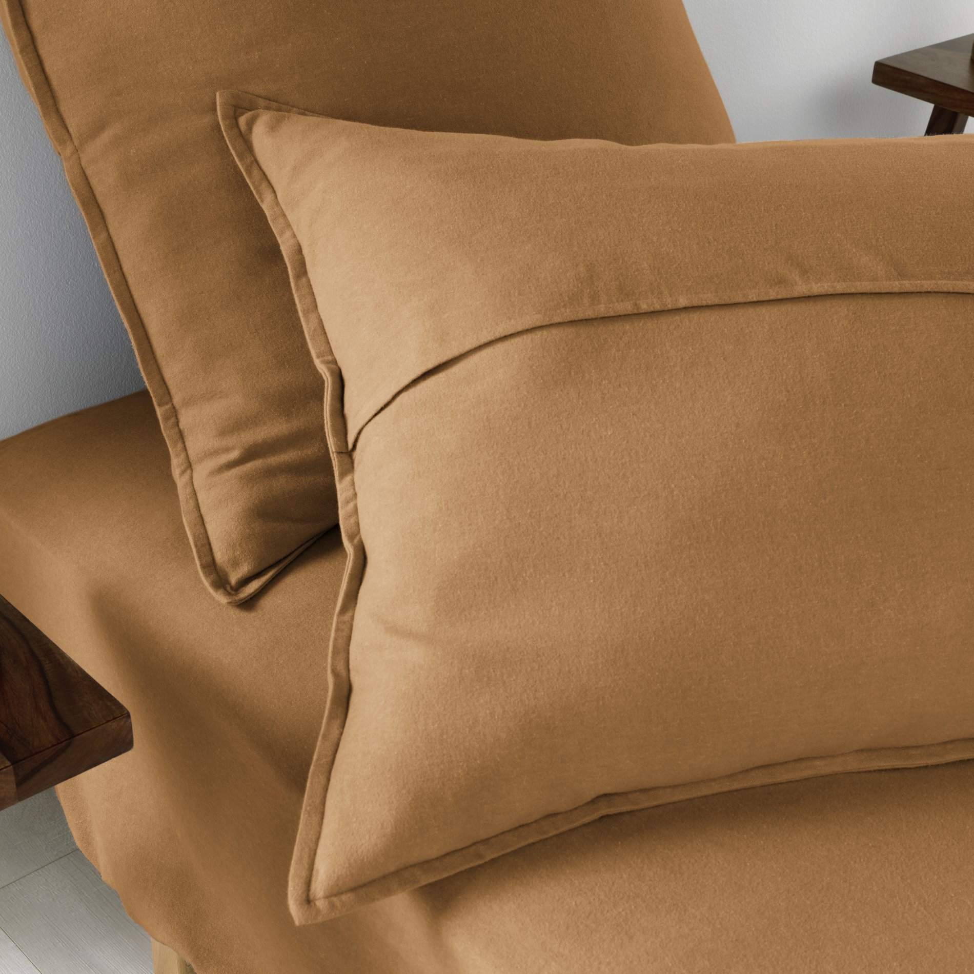 Taie d'oreiller carrée flanelle de coton (63 cm) Théa Camel 5