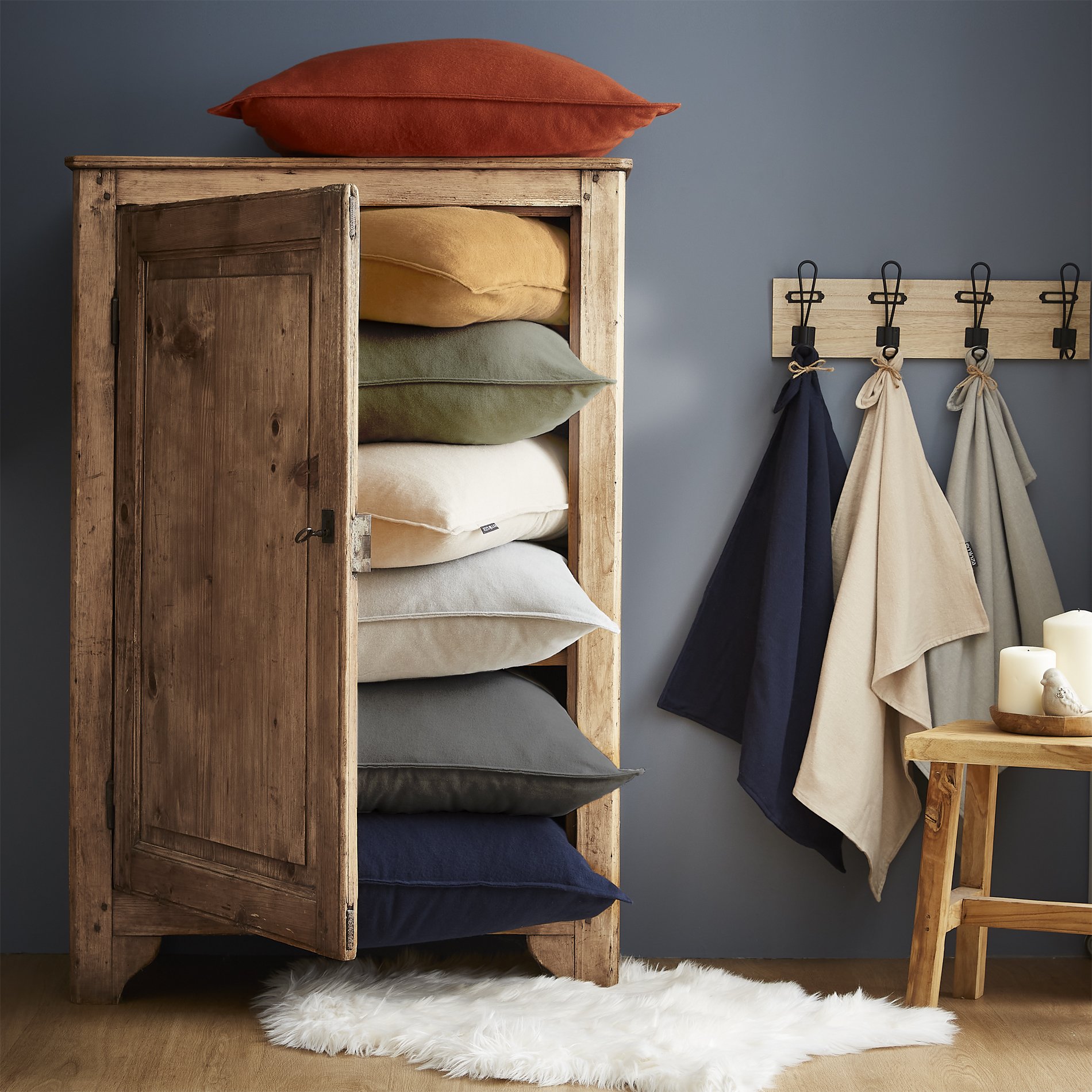 Taie d'oreiller carrée flanelle de coton (63 cm) Théa Camel 6