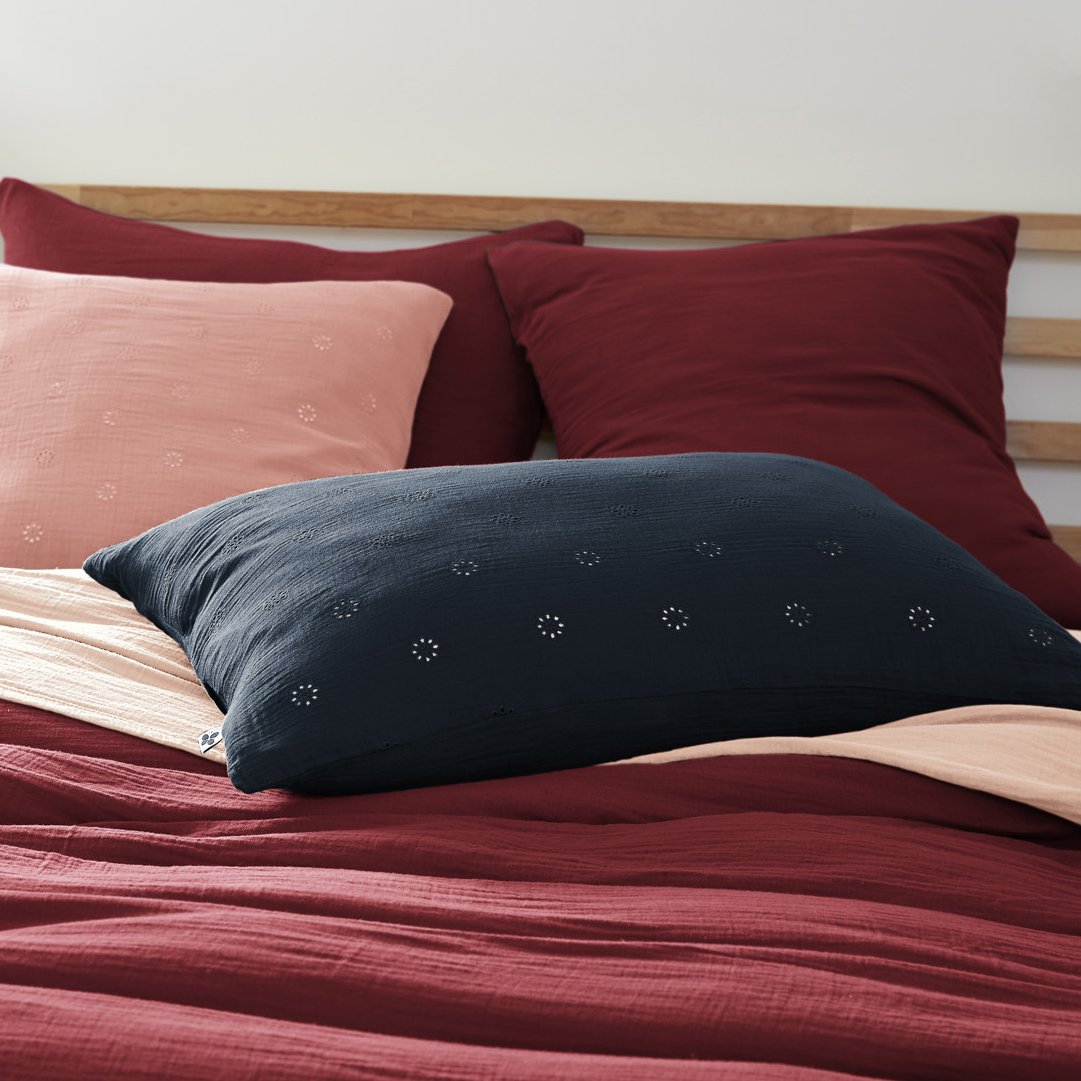 Taie d'oreiller rectangulaire gaze de coton (70 cm) Gaïa Boho Bleu nuit 1